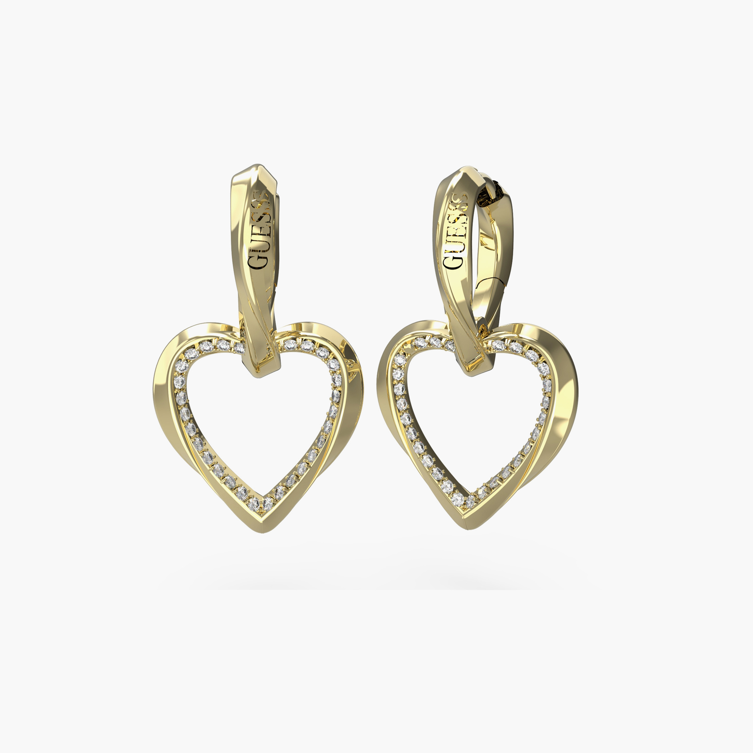 Guess 25MM Mon Amour Two Hearts Earr Gold Earrings Steel | JUBE04617JWYGT/U-women-watchesandjewellery-jewellery-earrings-image-1