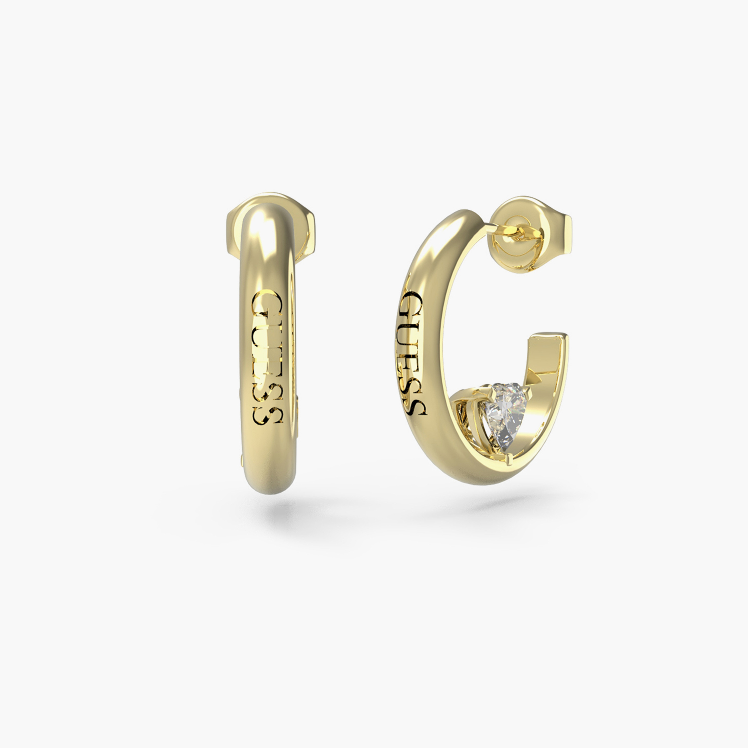 Guess 20MM Heart Crystal J Hoop Gold Earrings Steel | JUBE04659JWYGT/U-women-watchesandjewellery-jewellery-earrings-image-1