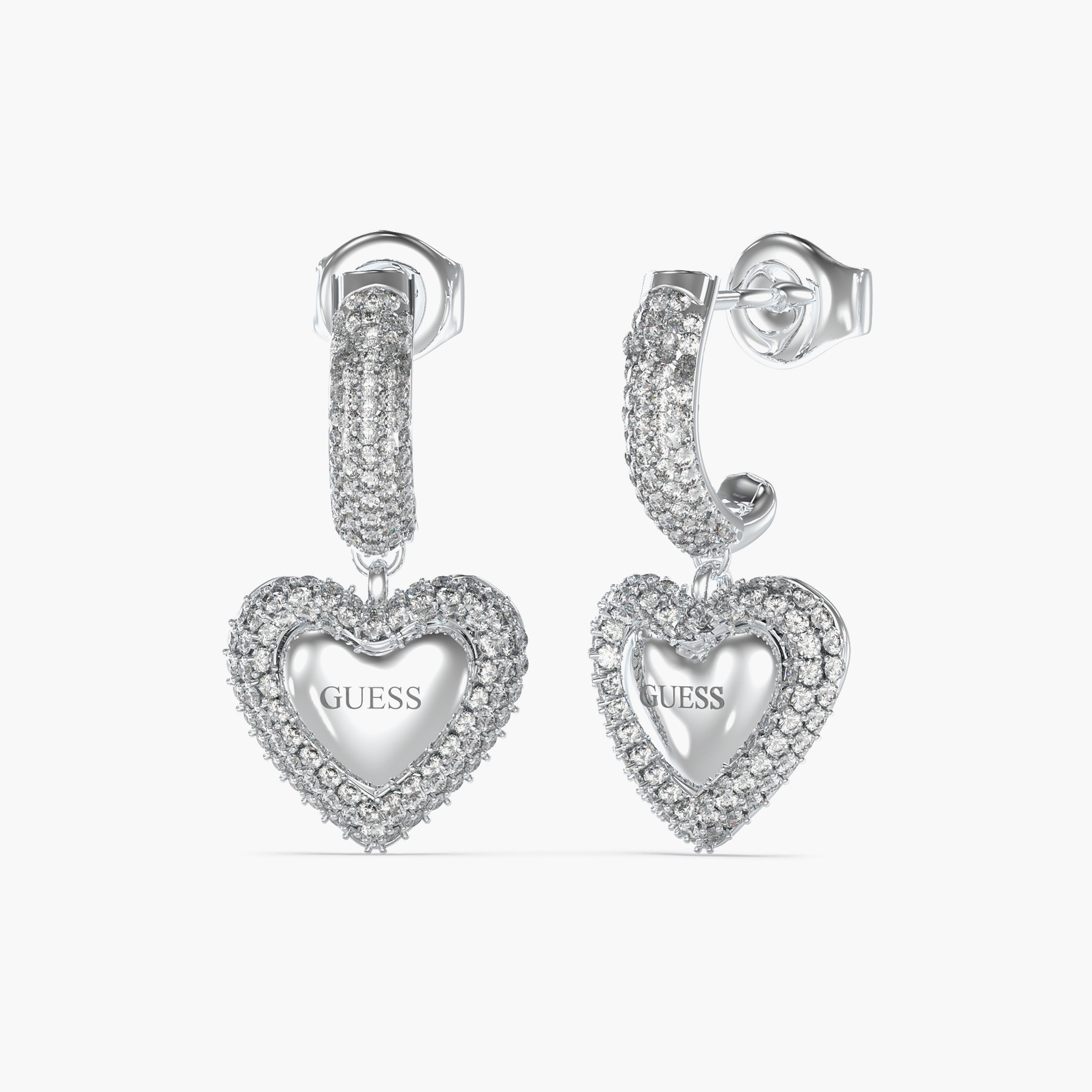 غيس- أقراط فولاذ فضية متدلية على شكل قلب مرصع بالكريستال 25 مم | JUBE05021JWRHT-U-women-watchesandjewellery-jewellery-earrings-image-1
