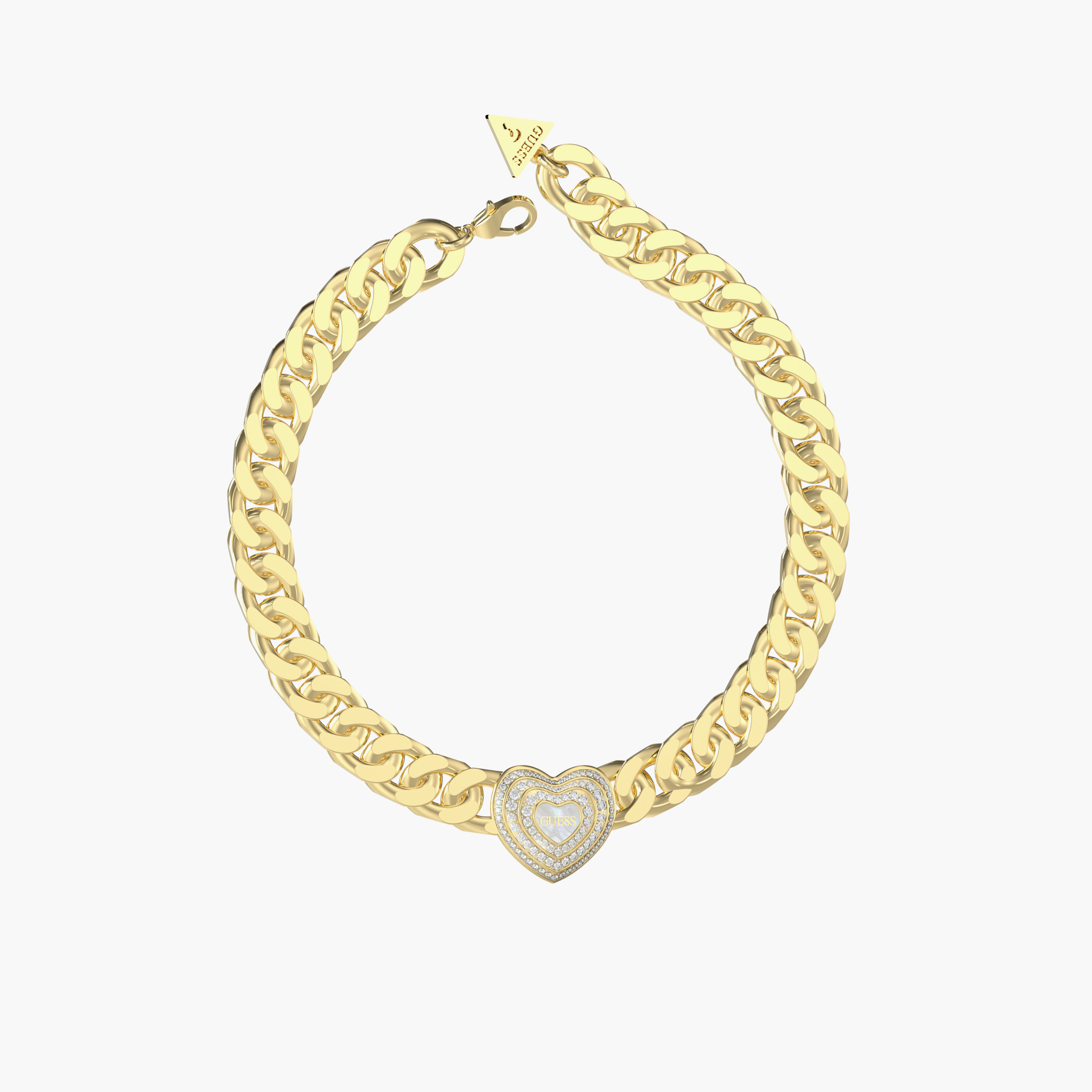 Guess Women's 17" Mother of Pearl And Crystal Heart Necklace Steel-women-watchesandjewellery-jewellery-necklacesandpendants-image-1