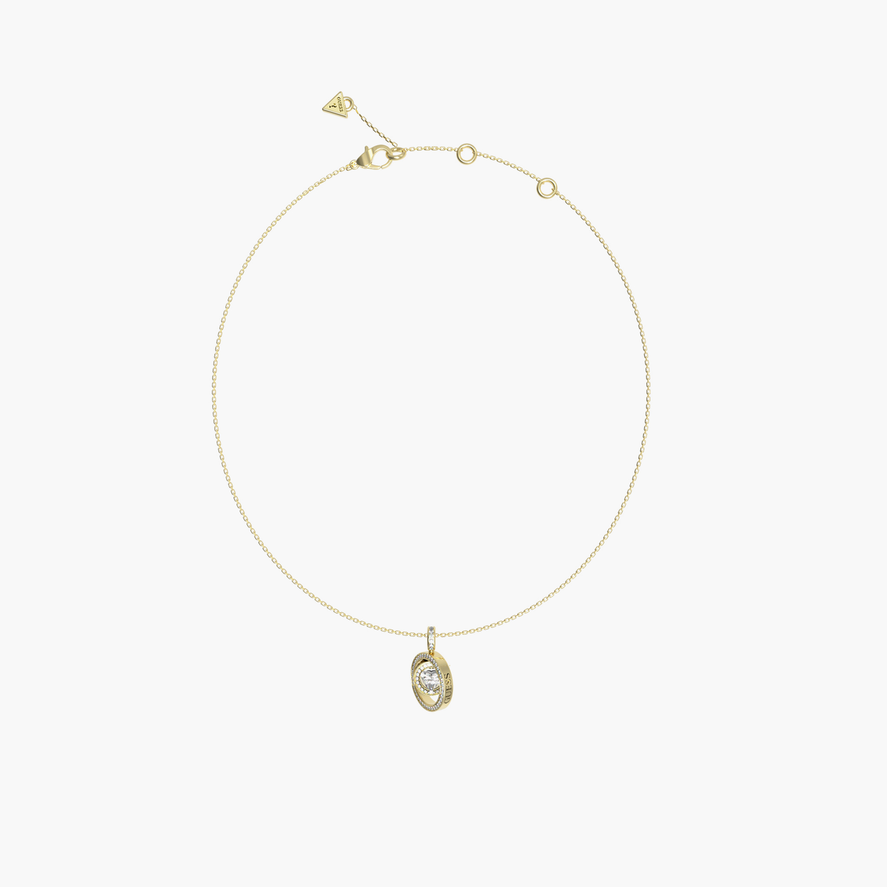 Guess Women's 16-18" Two Circle Heart Crystal Gold Necklace Steel-women-watchesandjewellery-jewellery-necklacesandpendants-image-1