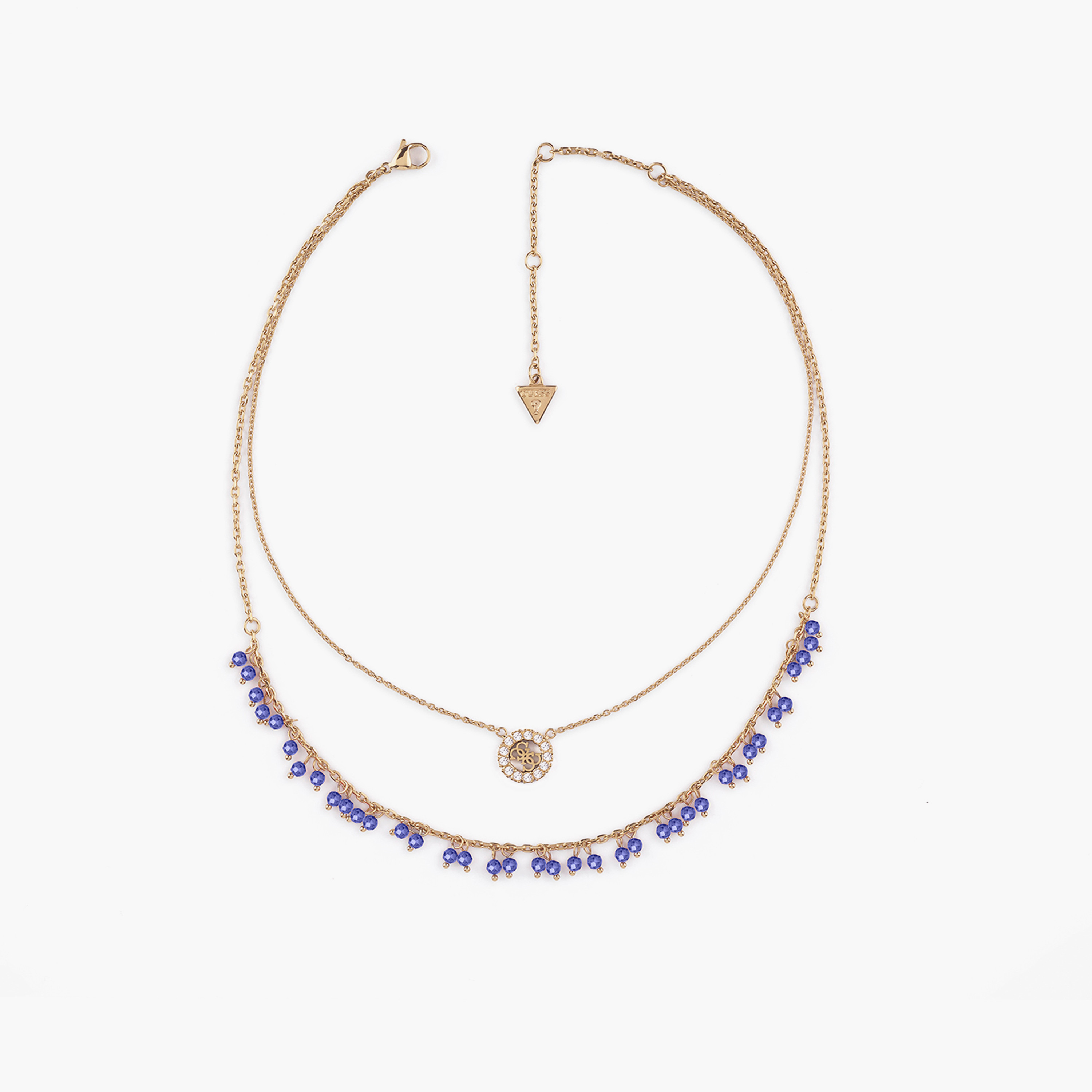 Guess Women's 16-18" 4G Cz Bead Double Gold & Blue Necklace Steel-women-watchesandjewellery-jewellery-necklacesandpendants-image-1