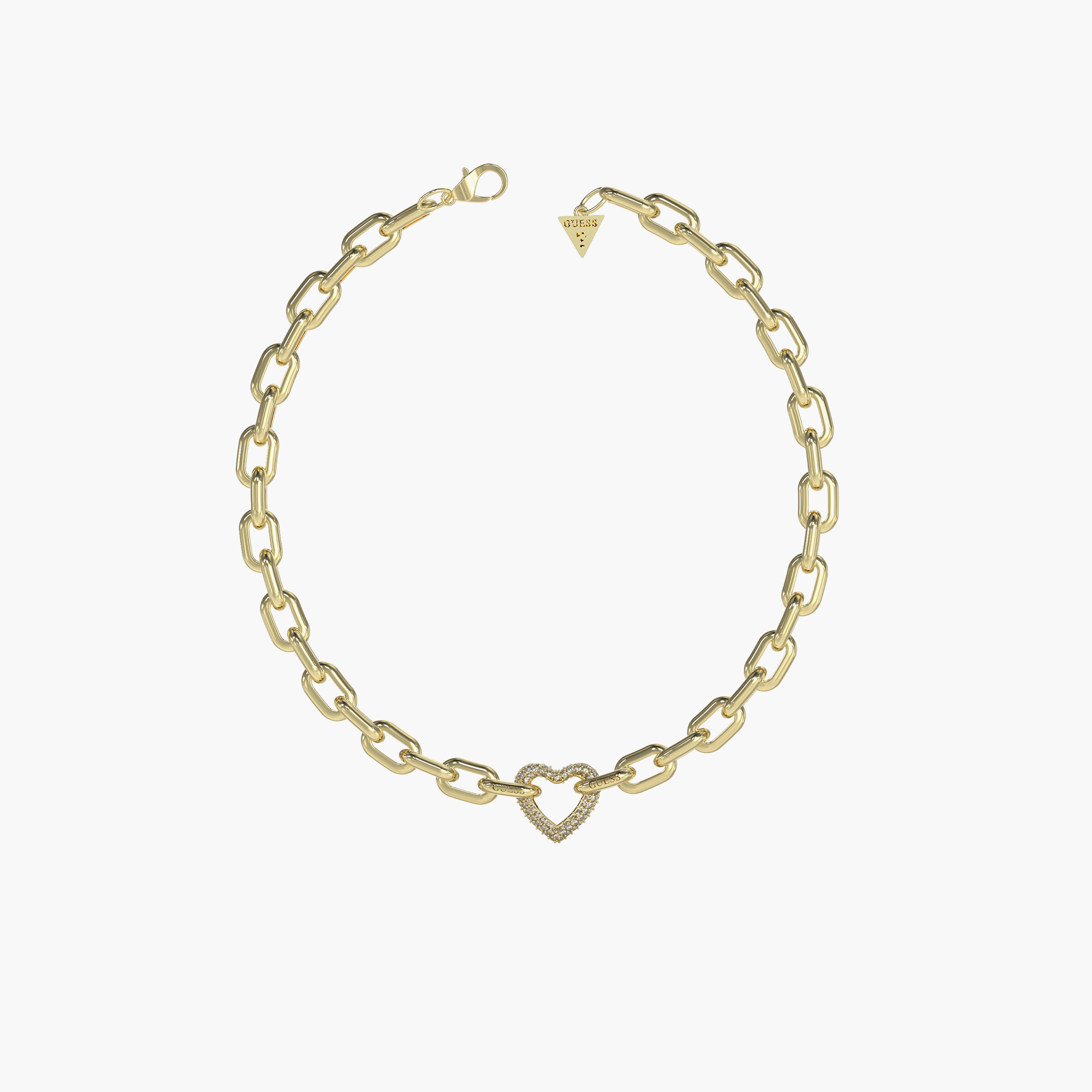 Guess Women's 16-18" Pave Heart Chain Gold Necklace Steel-women-watchesandjewellery-jewellery-necklacesandpendants-image-1