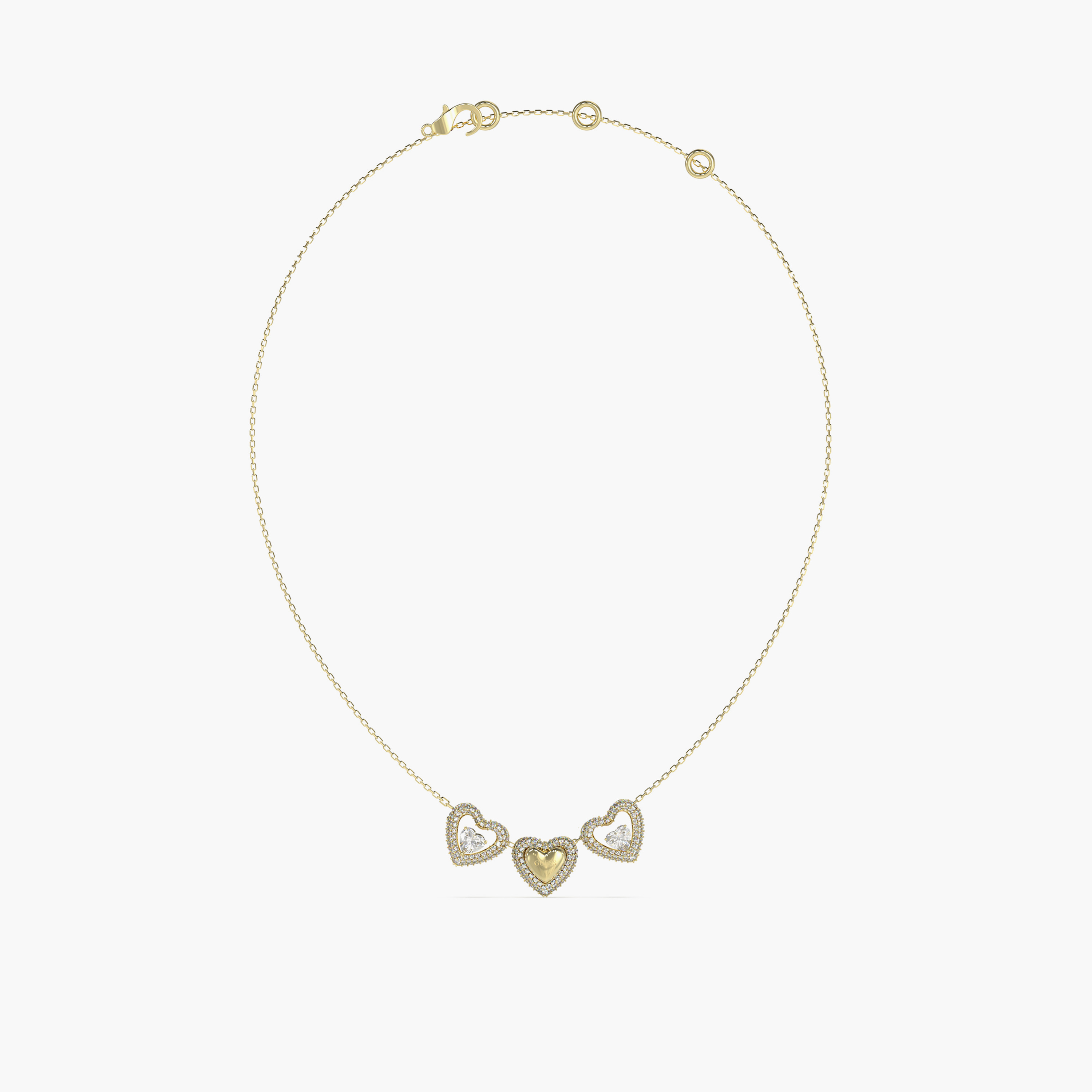 غيس- قلادة نسائية من الفولاذ ثلاثي القلوب مرصعة بالذهب مقاس 16-18 بوصة-women-watchesandjewellery-jewellery-necklacesandpendants-image-1