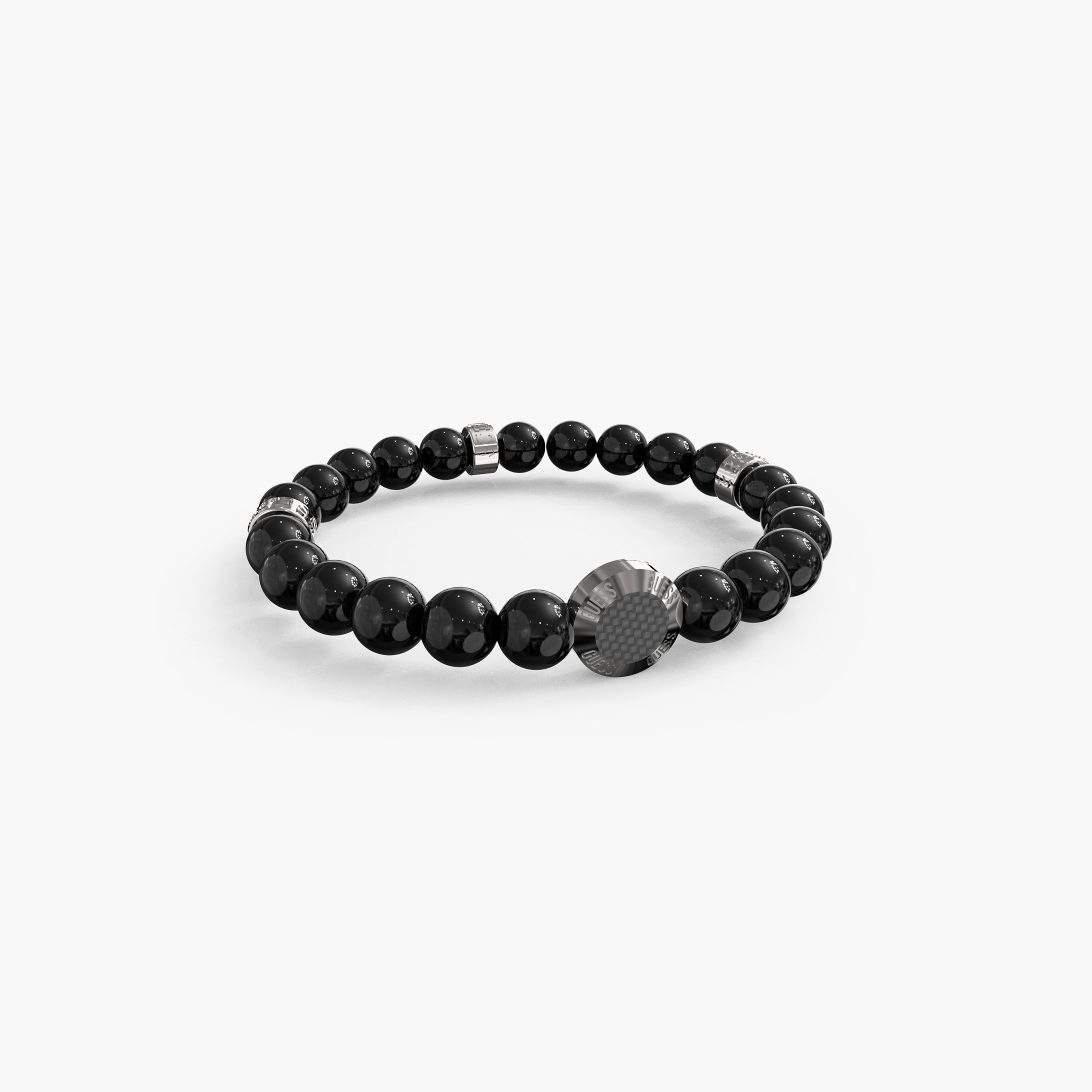 غيس- خرز من ألياف الكربون سوار رجالي فضي أسود من الفولاذ-men-watchesandjewellery-bracelets-image-1