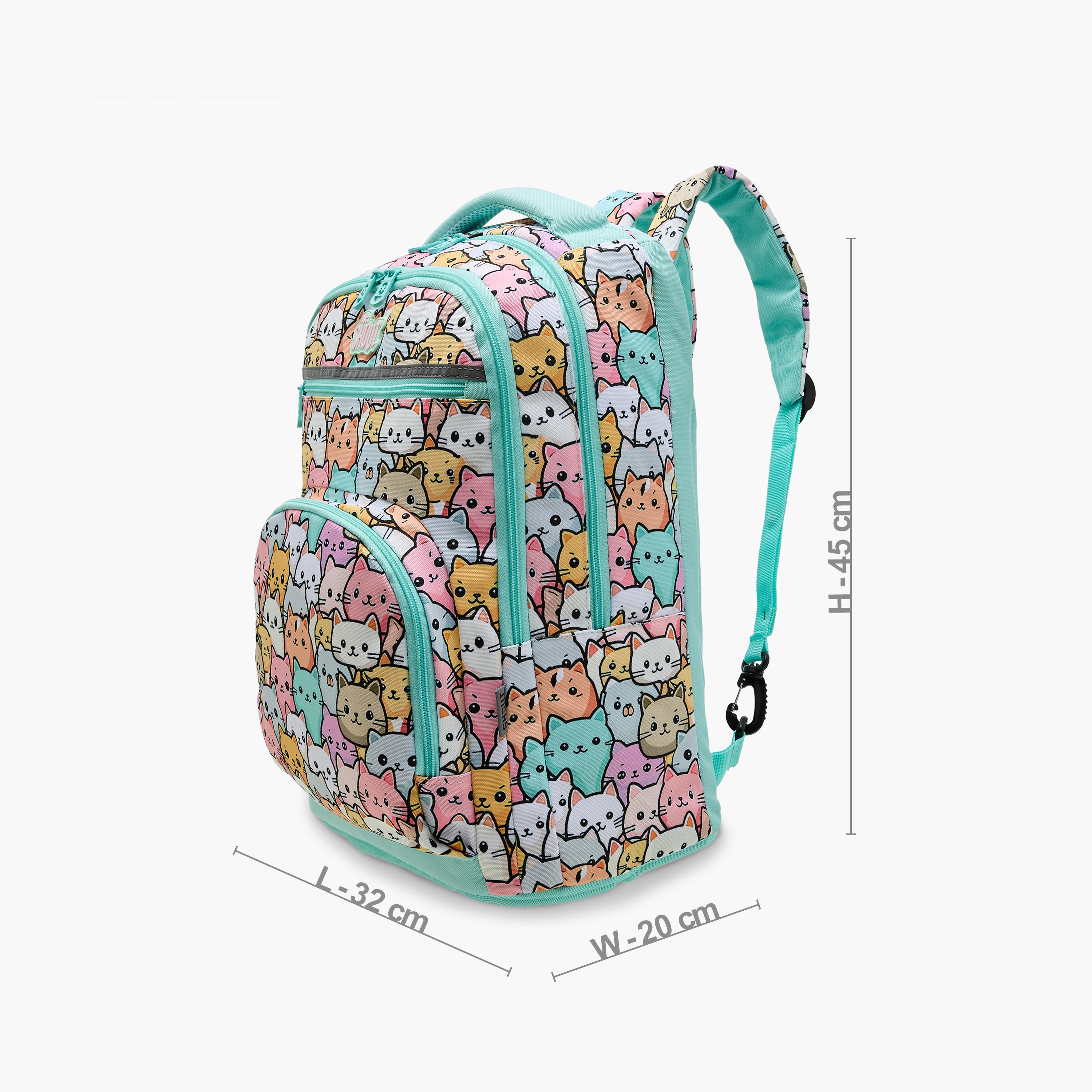 SHOUT Cat Print 3-Compartment Backpack with Adjustable Straps and Zip Closure -  32x20x45 cms-school-bagsandbackpacks-backpacks-image-2