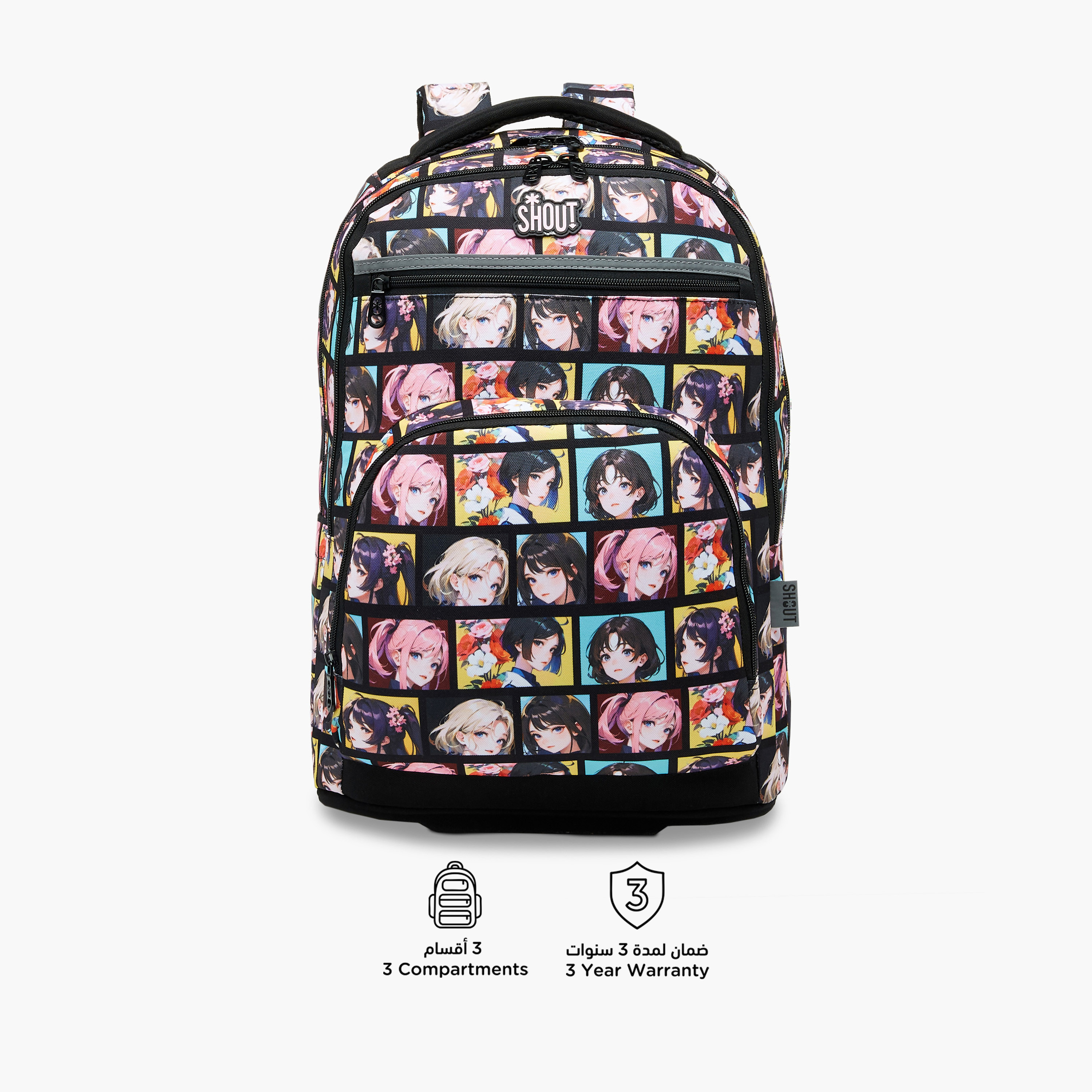 SHOUT Anime Print 3-Compartment Backpack with Adjustable Straps and Zip Closure - 32x20x45 cms-school-bagsandbackpacks-backpacks-image-4