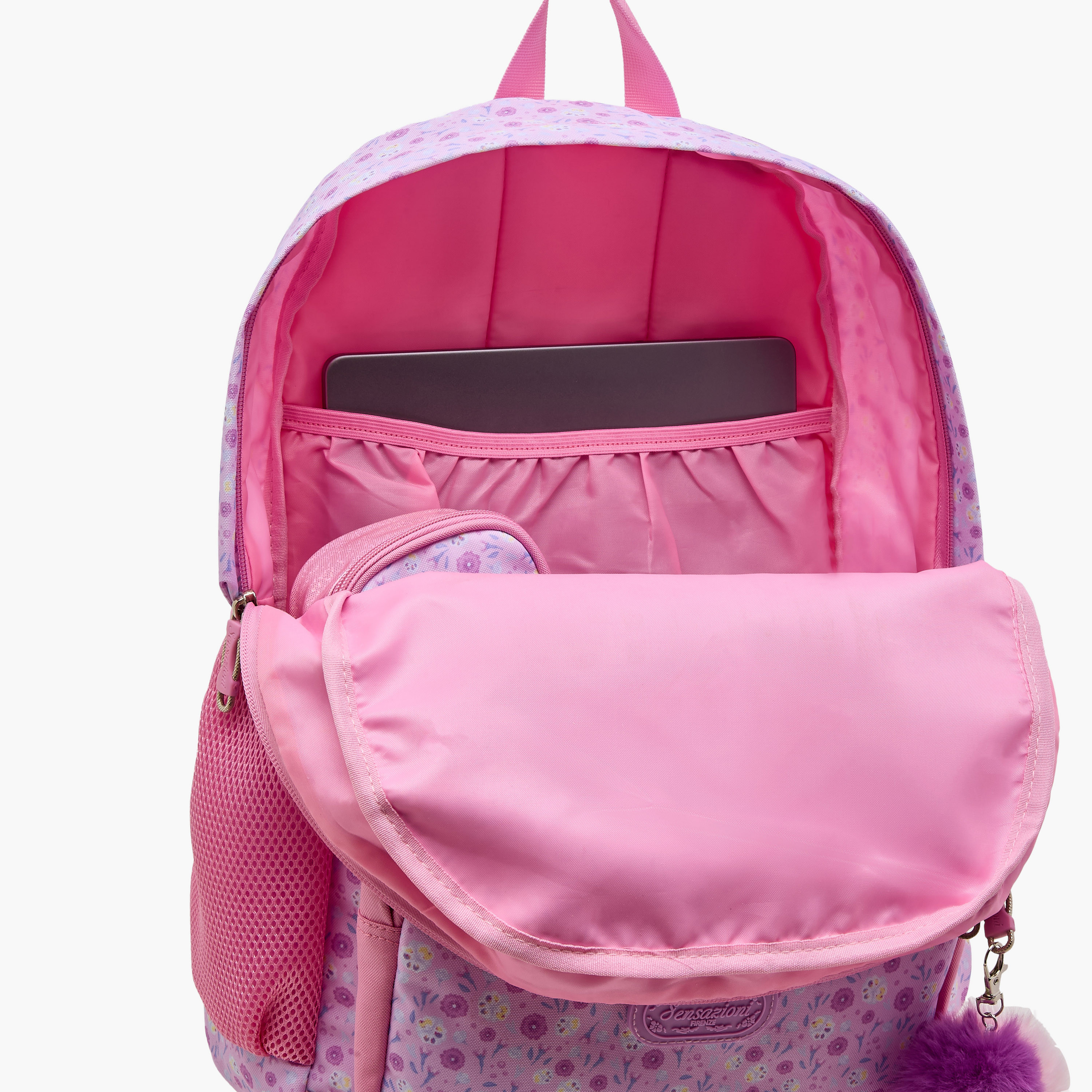 Sensazioni Floral Print Backpack with Pom-Pom Charm and Zip Closure - 30x15x45 cms-school-bagsandbackpacks-backpacks-image-10