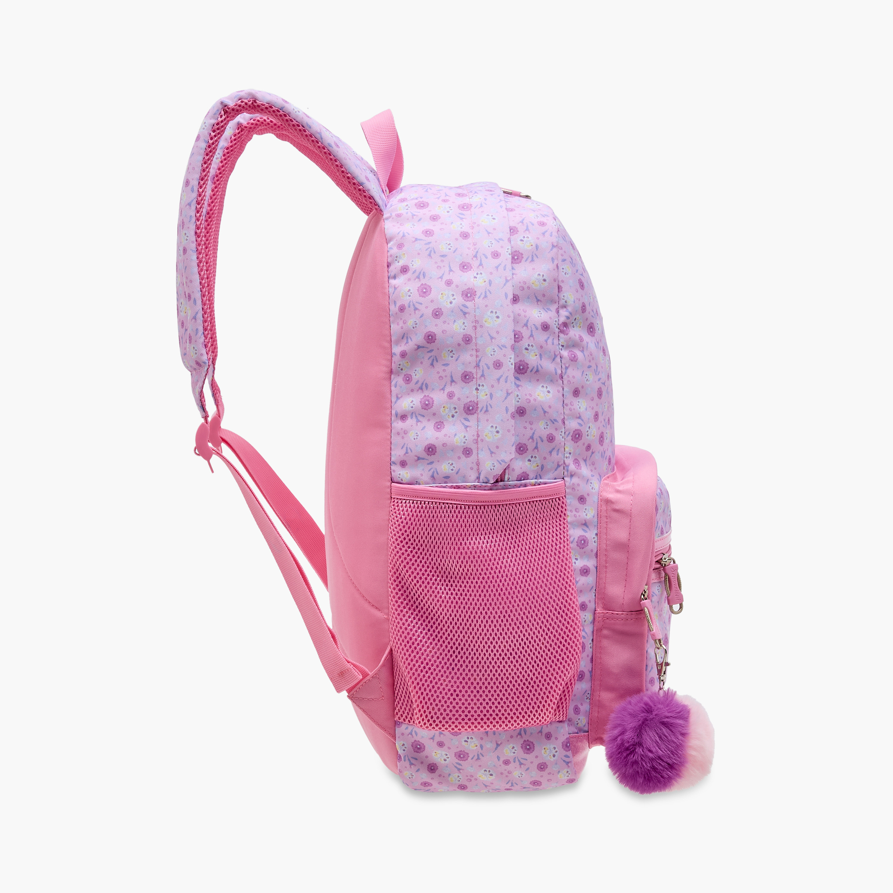Sensazioni Floral Print Backpack with Pom-Pom Charm and Zip Closure - 30x15x45 cms-school-bagsandbackpacks-backpacks-image-3