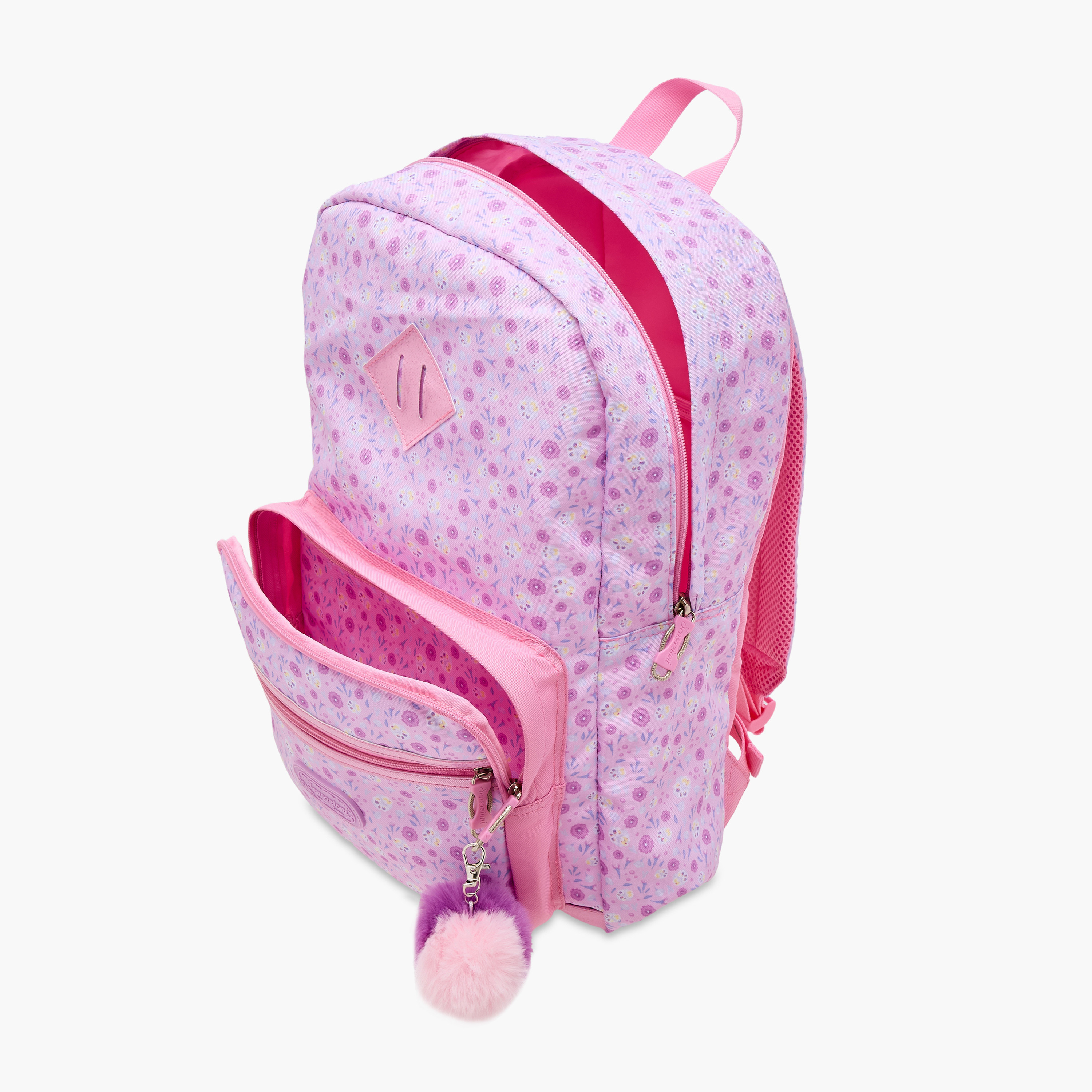 Sensazioni Floral Print Backpack with Pom-Pom Charm and Zip Closure - 30x15x45 cms-school-bagsandbackpacks-backpacks-image-9