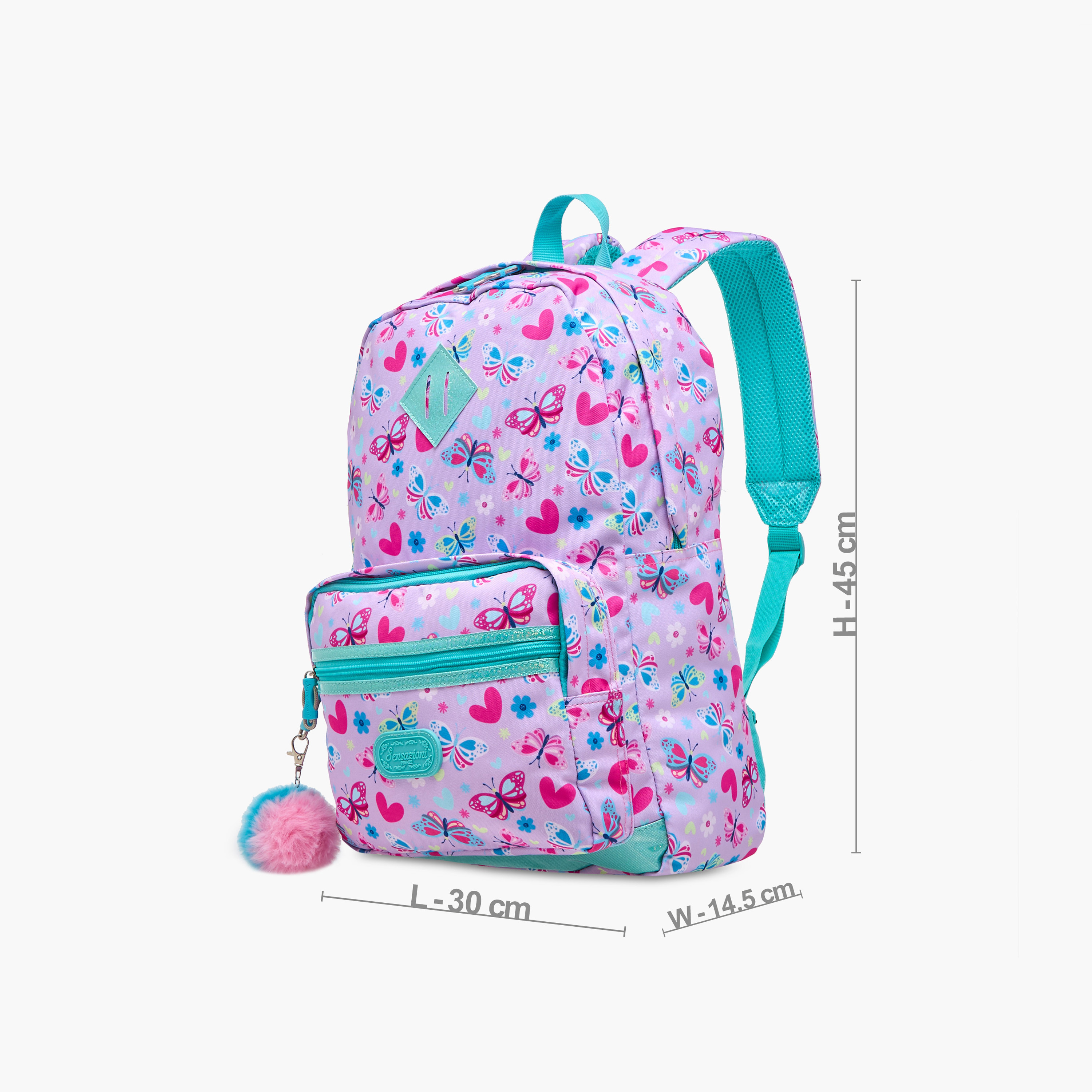 Sensazioni Butterfly Print Backpack with Adjustable Straps and Zip Closure -  30x15x45 cms-school-bagsandbackpacks-backpacks-image-2