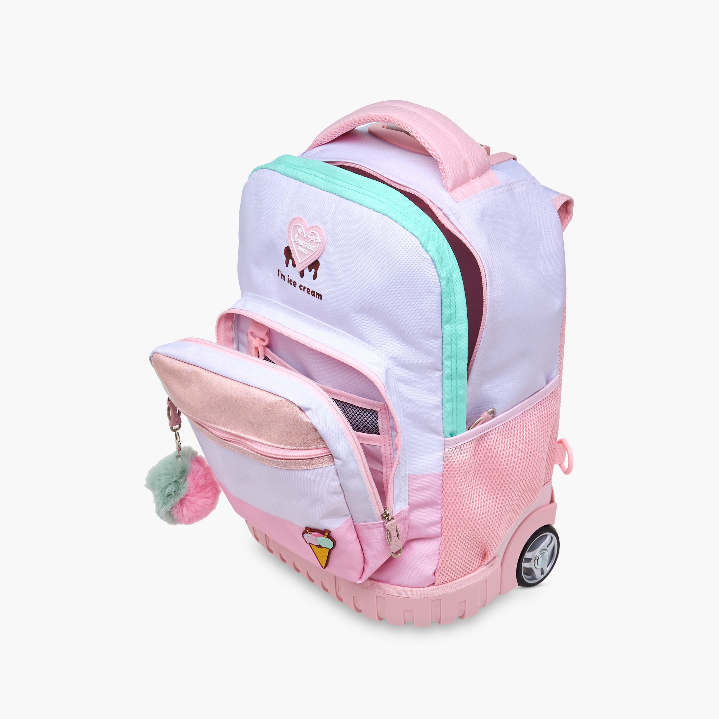 شنطة ترولي للبنات 8-13 سنة بمقبض قابل للسحب وتصميم آيس كريم من سينسازيوني-school-bagsandbackpacks-trolleybags-image-14