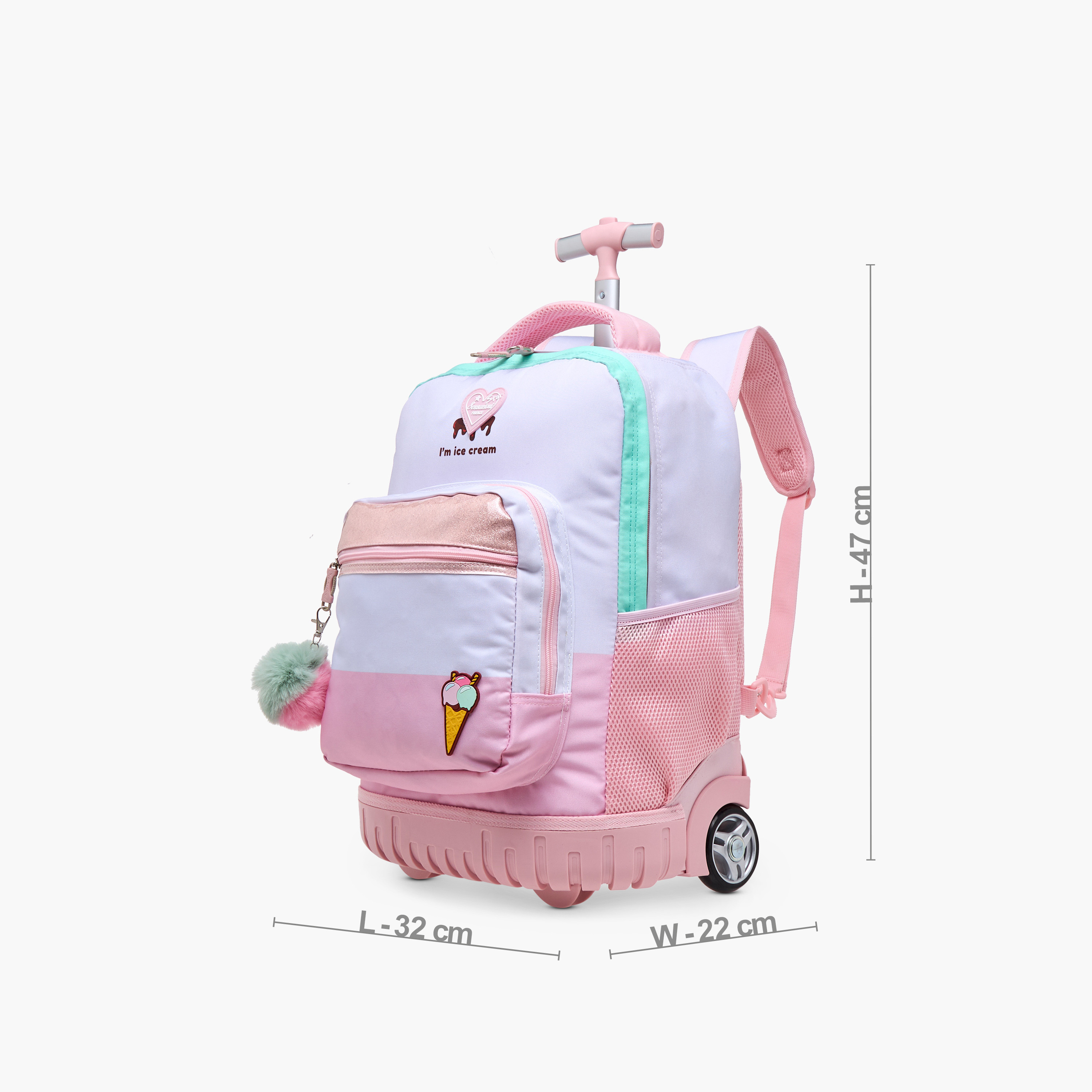 شنطة ترولي للبنات 8-13 سنة بمقبض قابل للسحب وتصميم آيس كريم من سينسازيوني-school-bagsandbackpacks-trolleybags-image-2