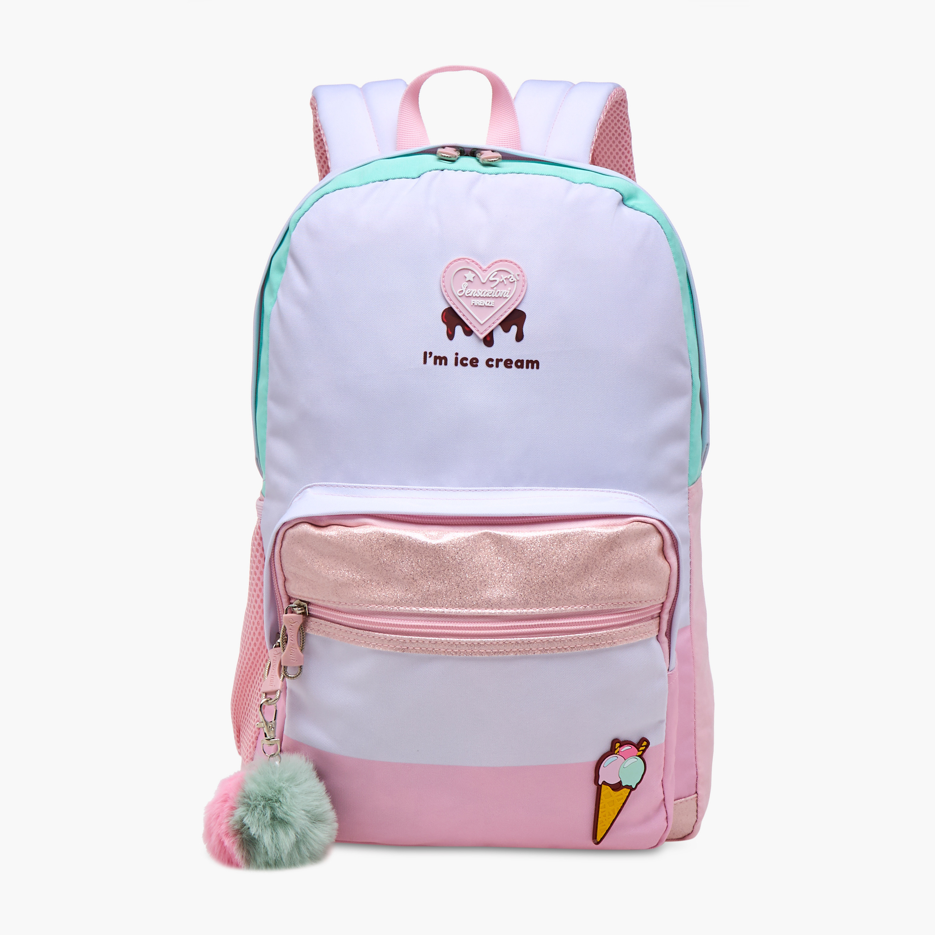 Sensazioni Ice Cream Applique Backpack with Adjustable Straps and Zip Closure - 30x15x45 cms-school-bagsandbackpacks-backpacks-image-1