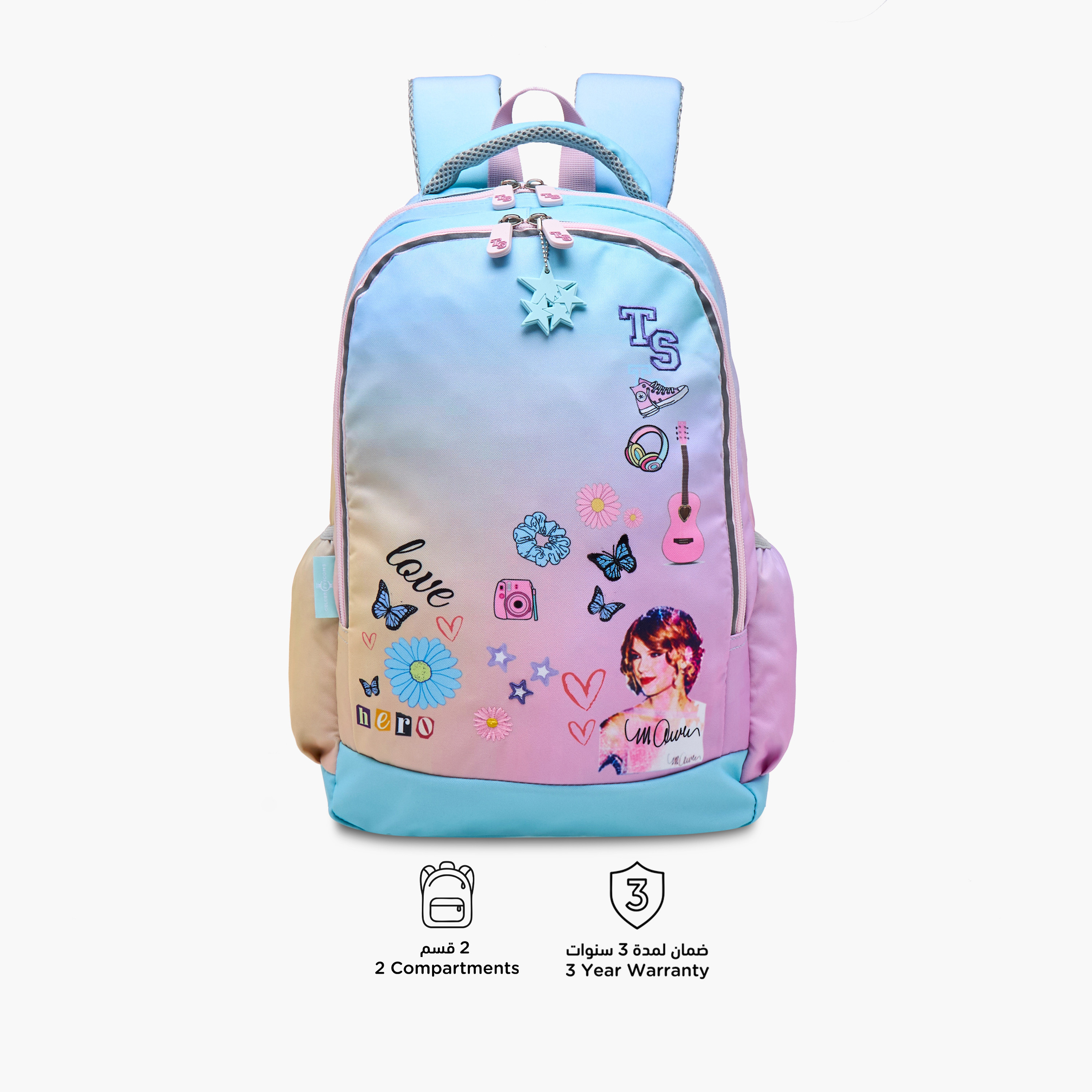 Celebrity Icons Taylor Swift Print Backpack with Laptop Compartment and Zip Closure - 30x15x44 cm-promo_LS20_OMN-image-4