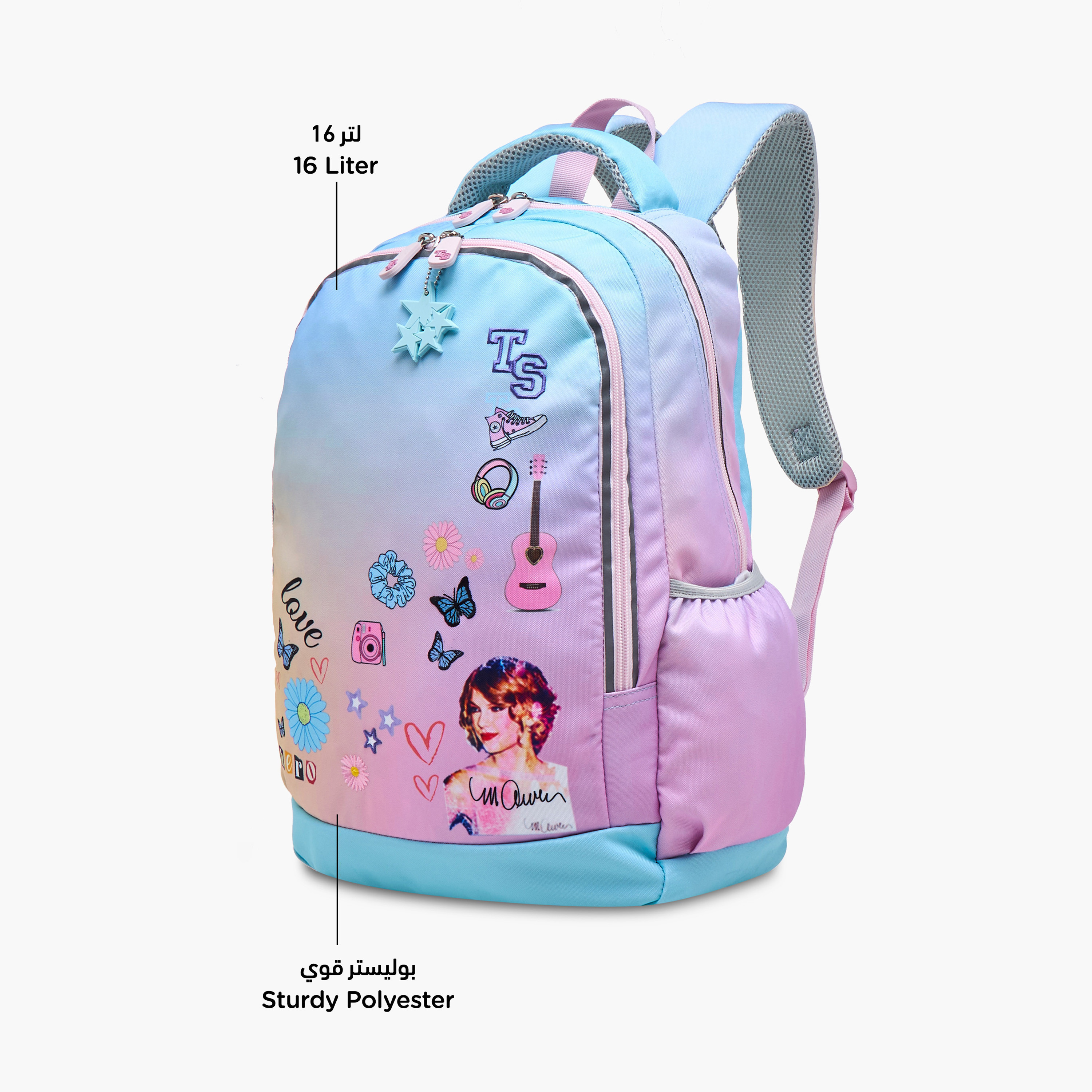 Celebrity Icons Taylor Swift Print Backpack with Laptop Compartment and Zip Closure - 30x15x44 cm-promo_LS20_OMN-image-6
