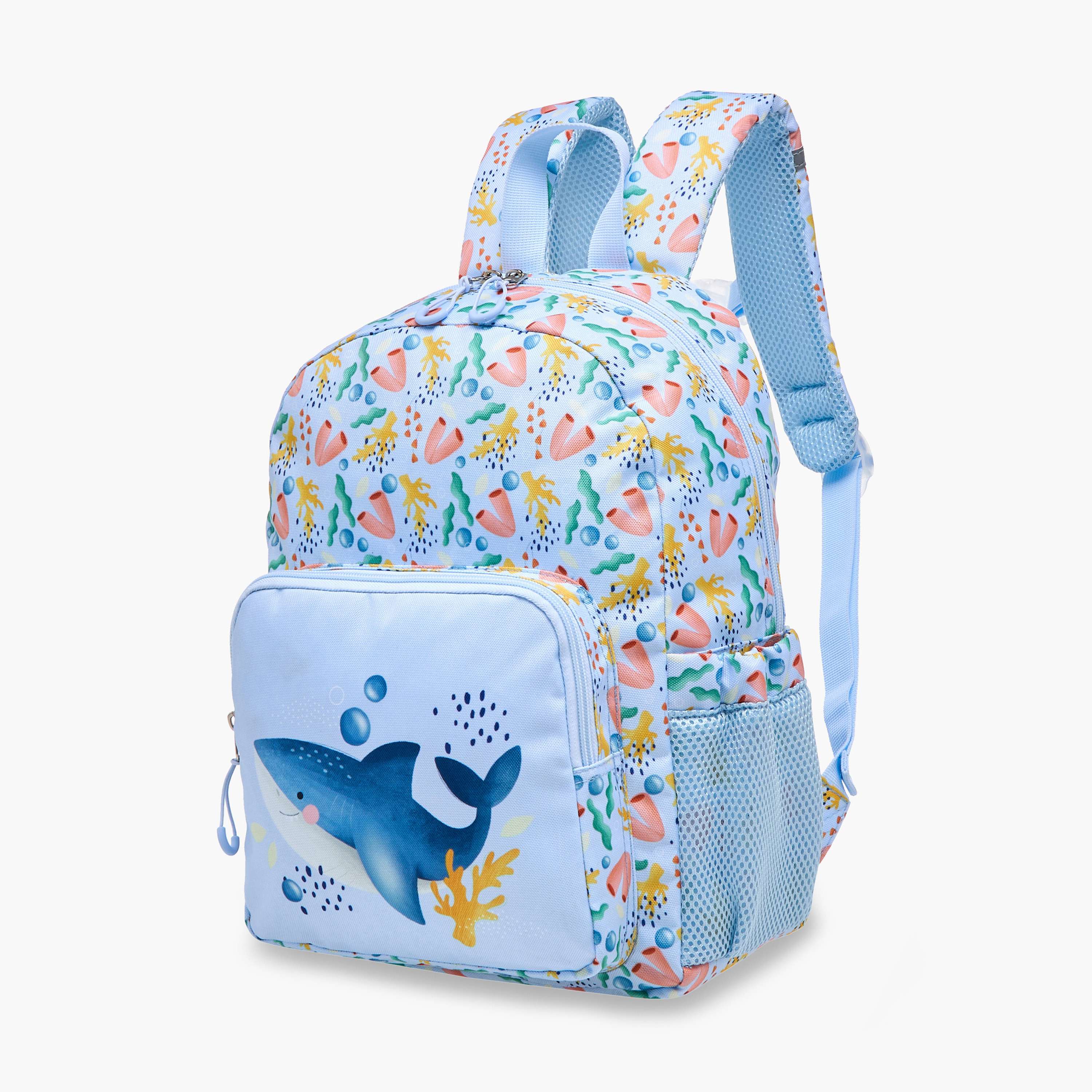 شنطة ظهر بأحزمة قابلة للتعديل وسحاب إغلاق وطبعات قرش من ساسي - 14 بوصة-school-bagsandbackpacks-backpacks-image-2