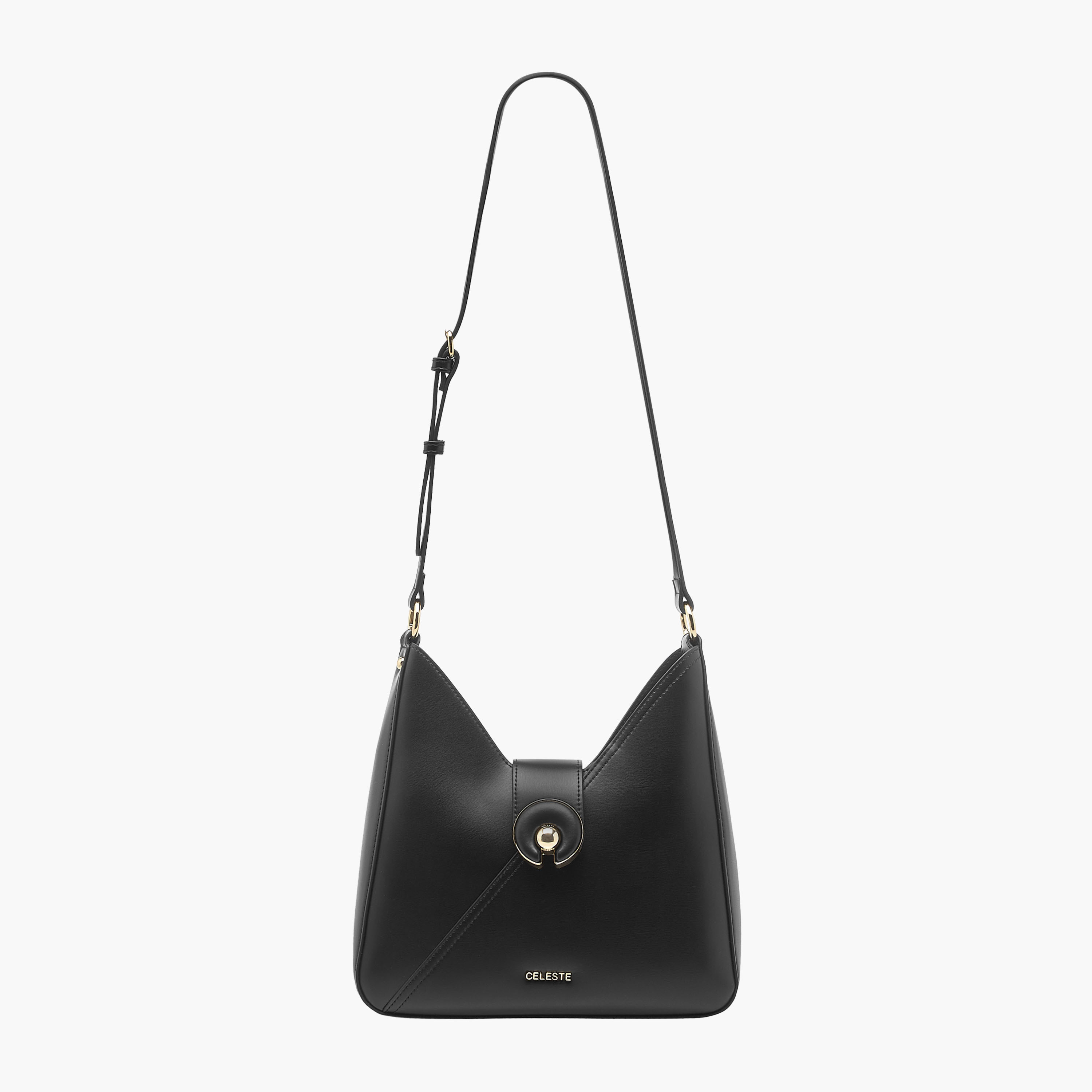 شنطة هوبو سادة بحزام قابل للتعديل وزر إغلاق من سيليست-women-bagsandwallets-handbags-image-6