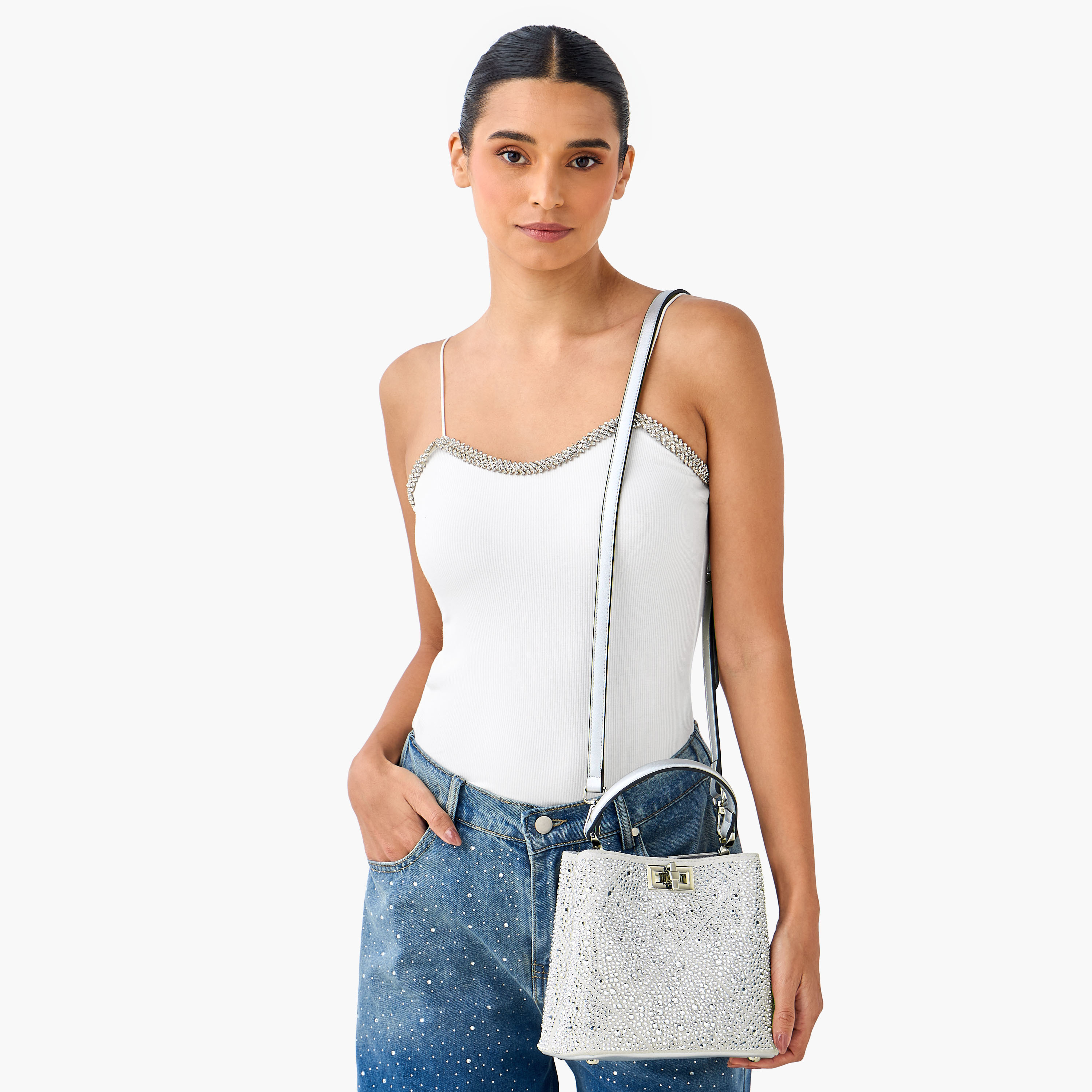 Celeste Embellished Shoulder Bag with Adjustable Strap and Twist Lock Closure-women-bagsandwallets-handbags-image-2