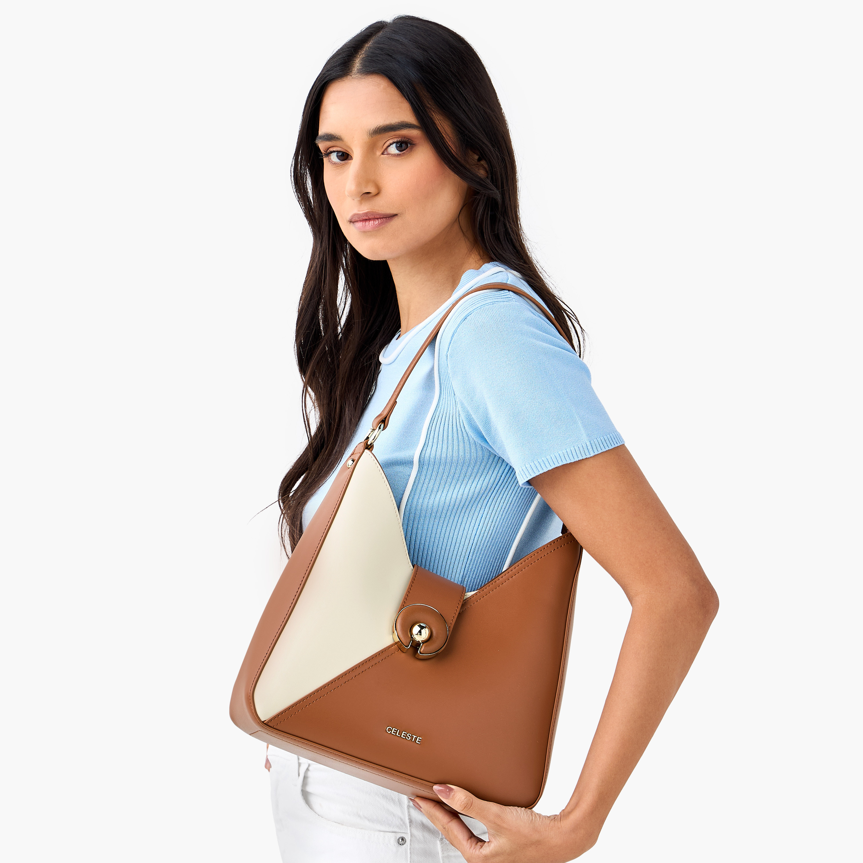 Celeste Colourblock Hobo Bag with Adjustable Strap and Button Closure-women-bagsandwallets-handbags-image-3