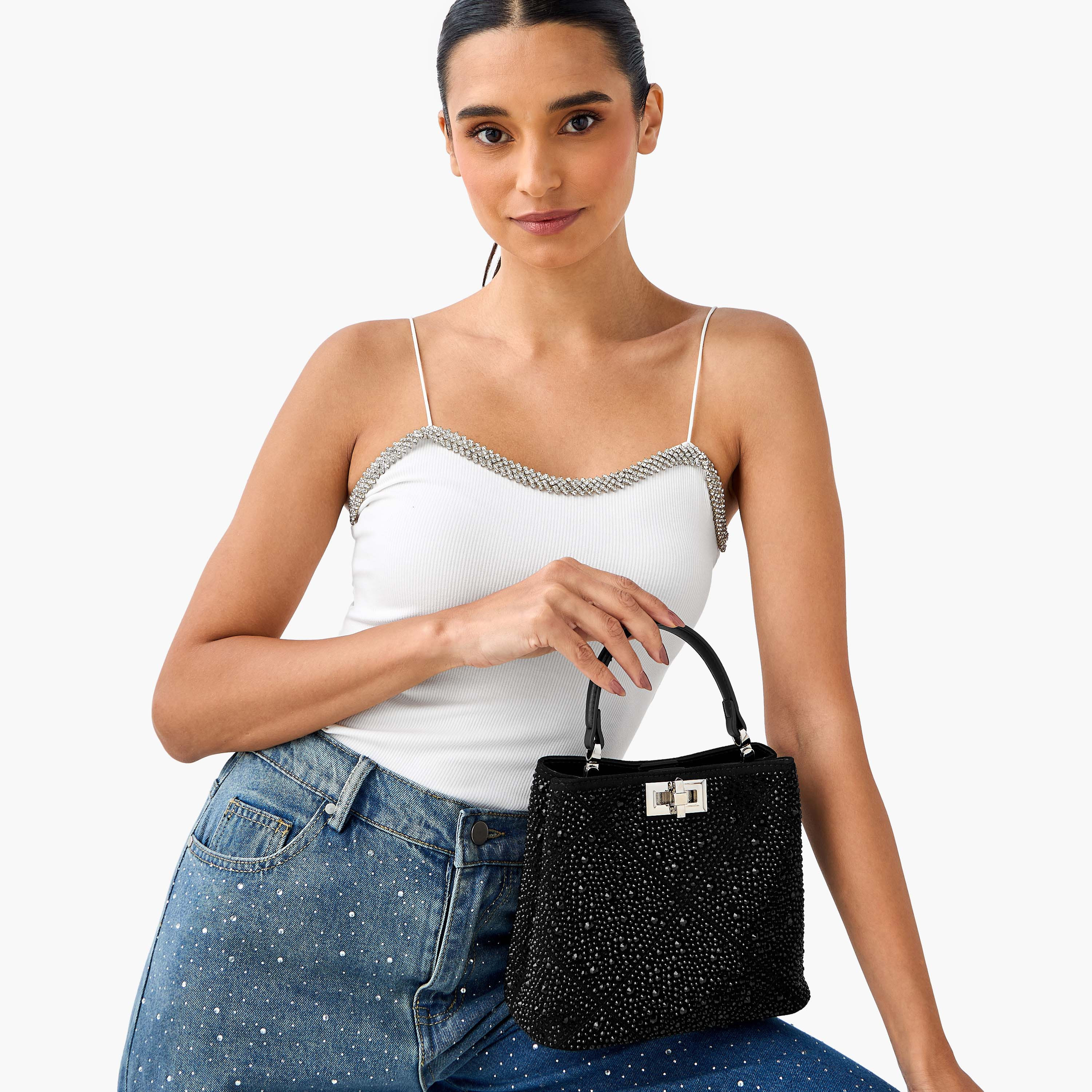 شنطة كتف مزينة بحزام قابل للتعديل وقفل إغلاق من سيليست-women-bagsandwallets-handbags-image-8