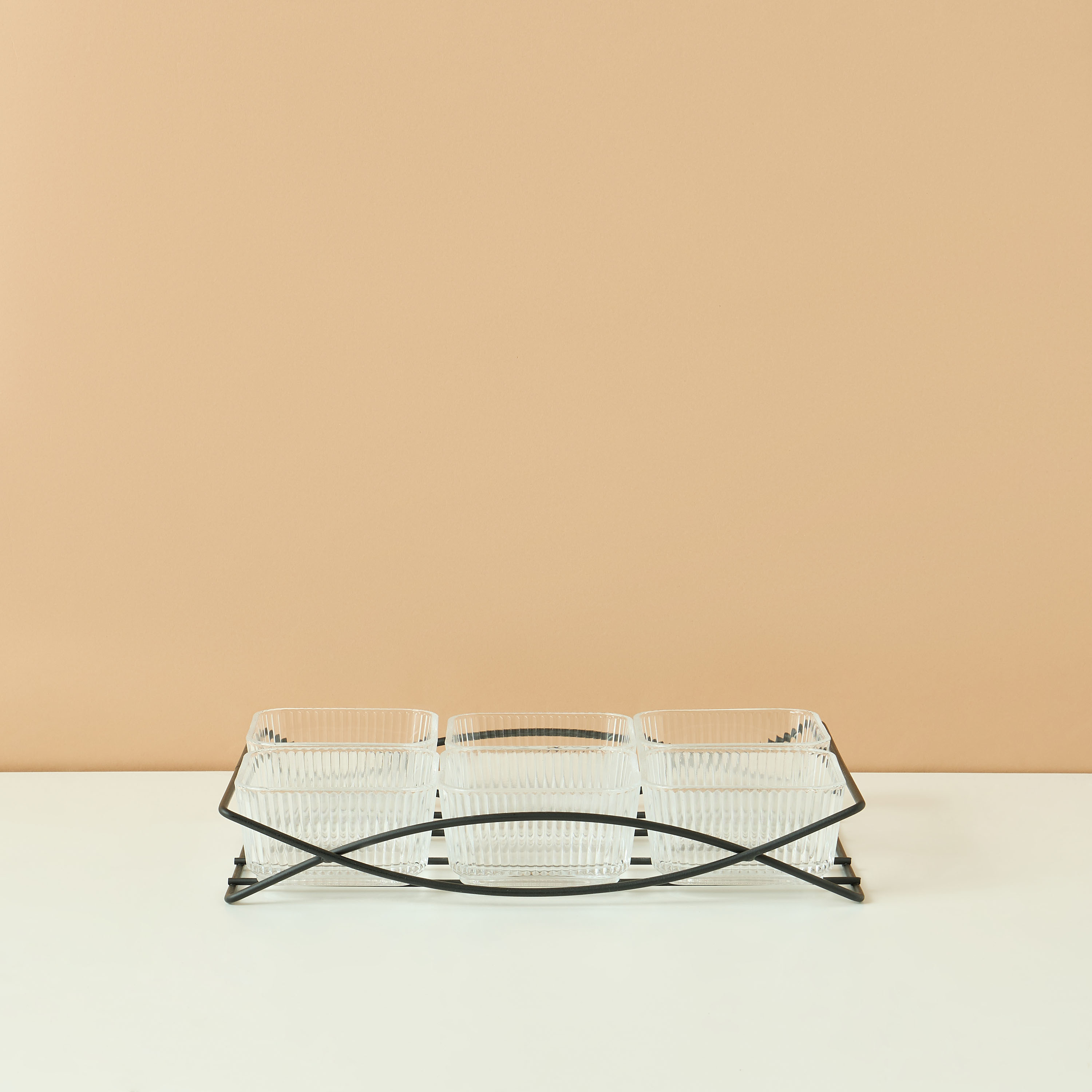 Ribbed 6-Piece Glass Serving Bowl Set with Stand-household-dining-serveware-chipsanddip-image-2