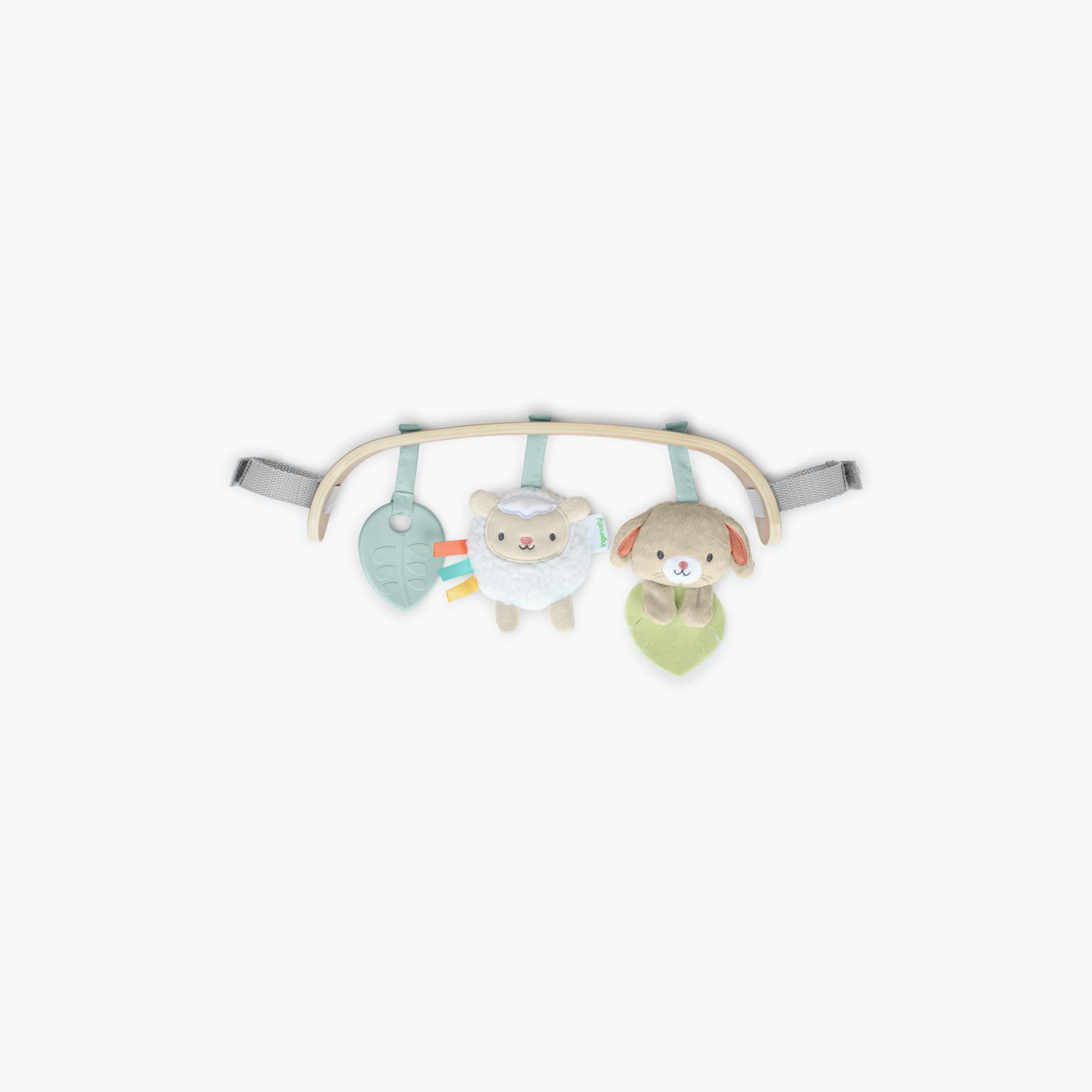 Ingenuity Soothing Essentials Wood Carrier Toy Bar with 3-Piece Removable Toys - 0-12 Months-toys-babyandtoddlertoys-strollertoys-image-1