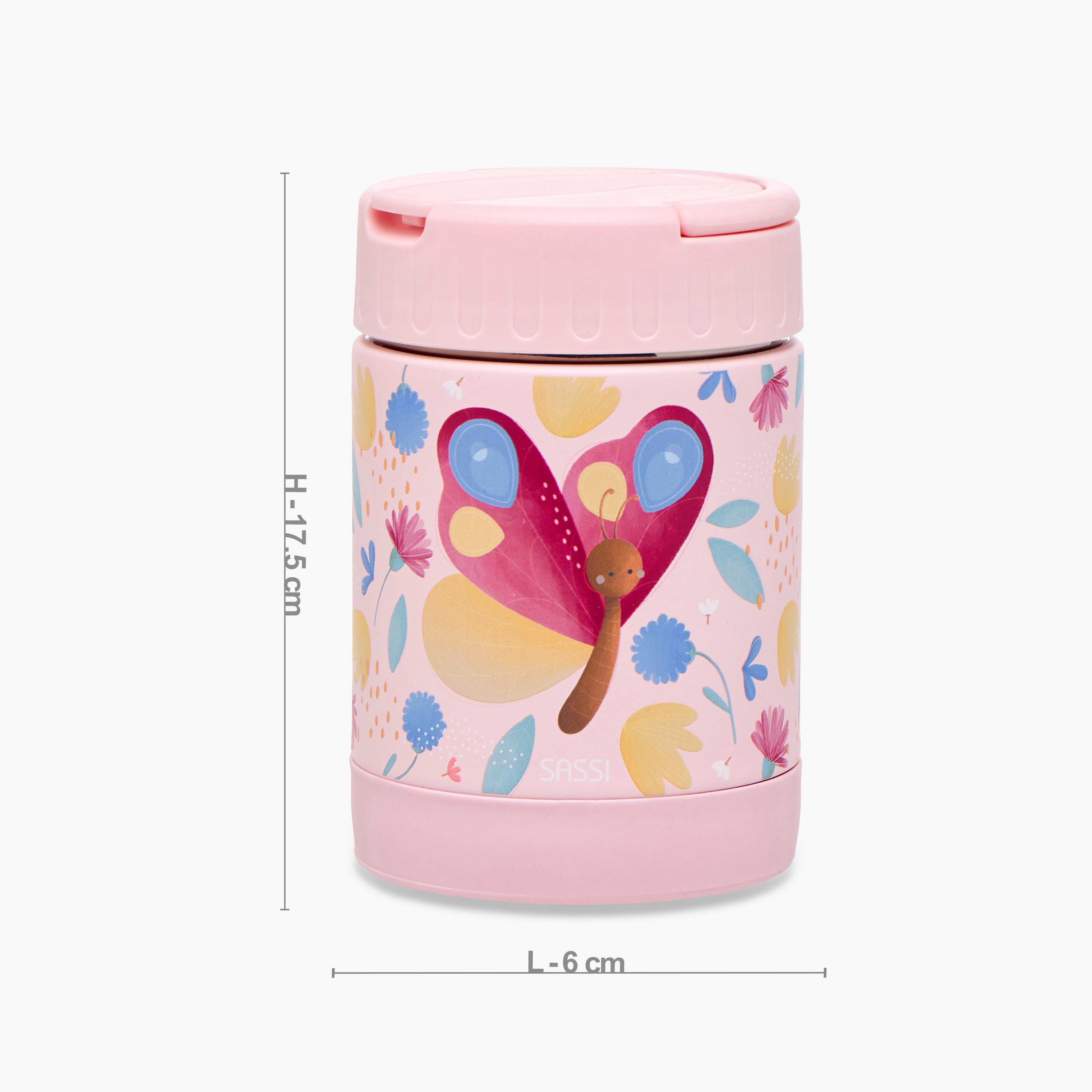 جرة طعام ستانلس ستيل بطبعات فراشة ومقبض من ساسي - 350 مل-school-lunchessentials-lunchboxes-image-2