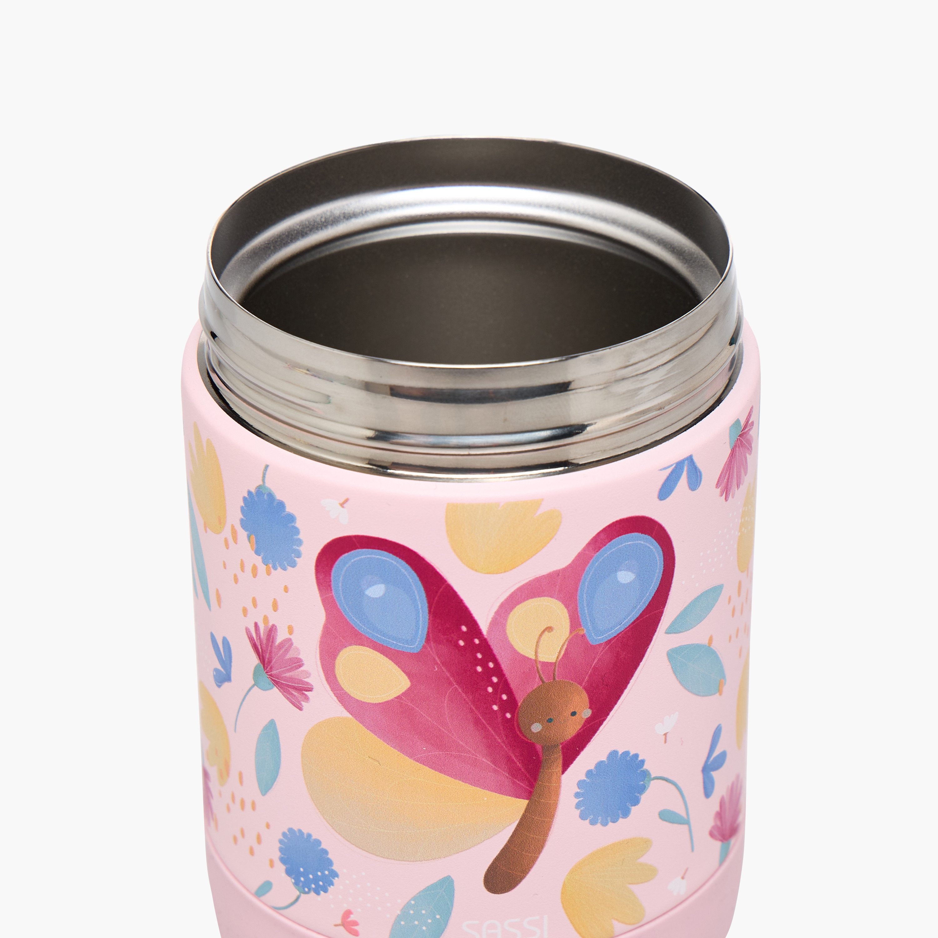 جرة طعام ستانلس ستيل بطبعات فراشة ومقبض من ساسي - 350 مل-school-lunchessentials-lunchboxes-image-7