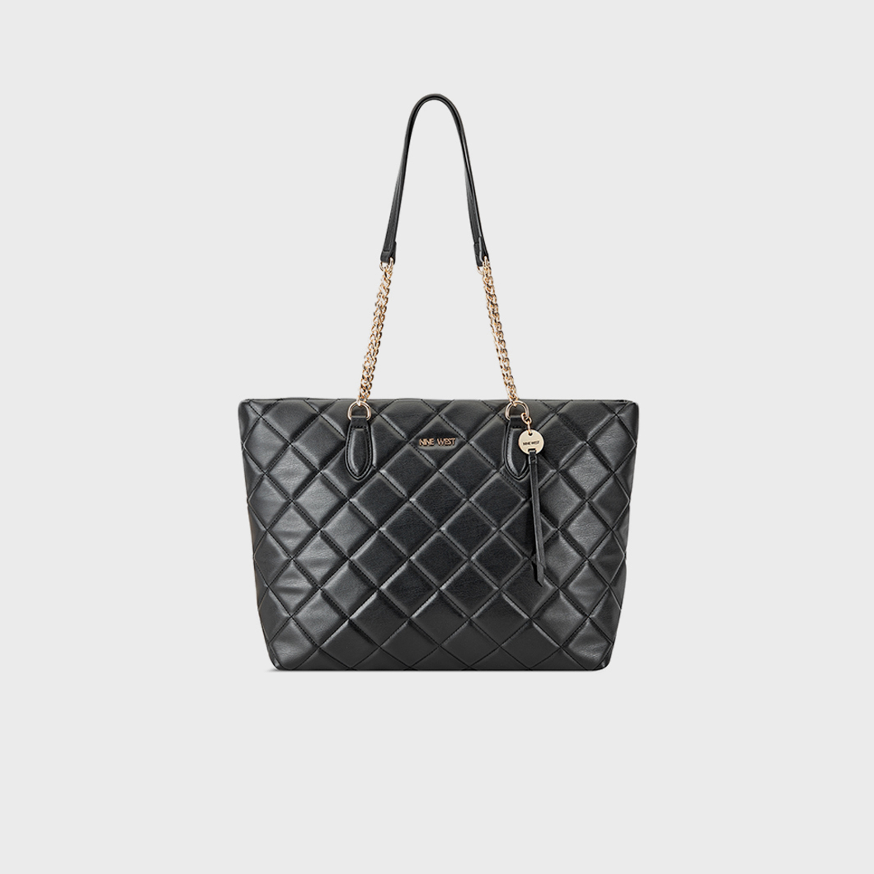 ناين ويست- شنطة كتف ميلاني مبطنة بمقبضين مع إغلاق بسحاب وحزام سلسلة-women-bagsandwallets-handbags-image-1