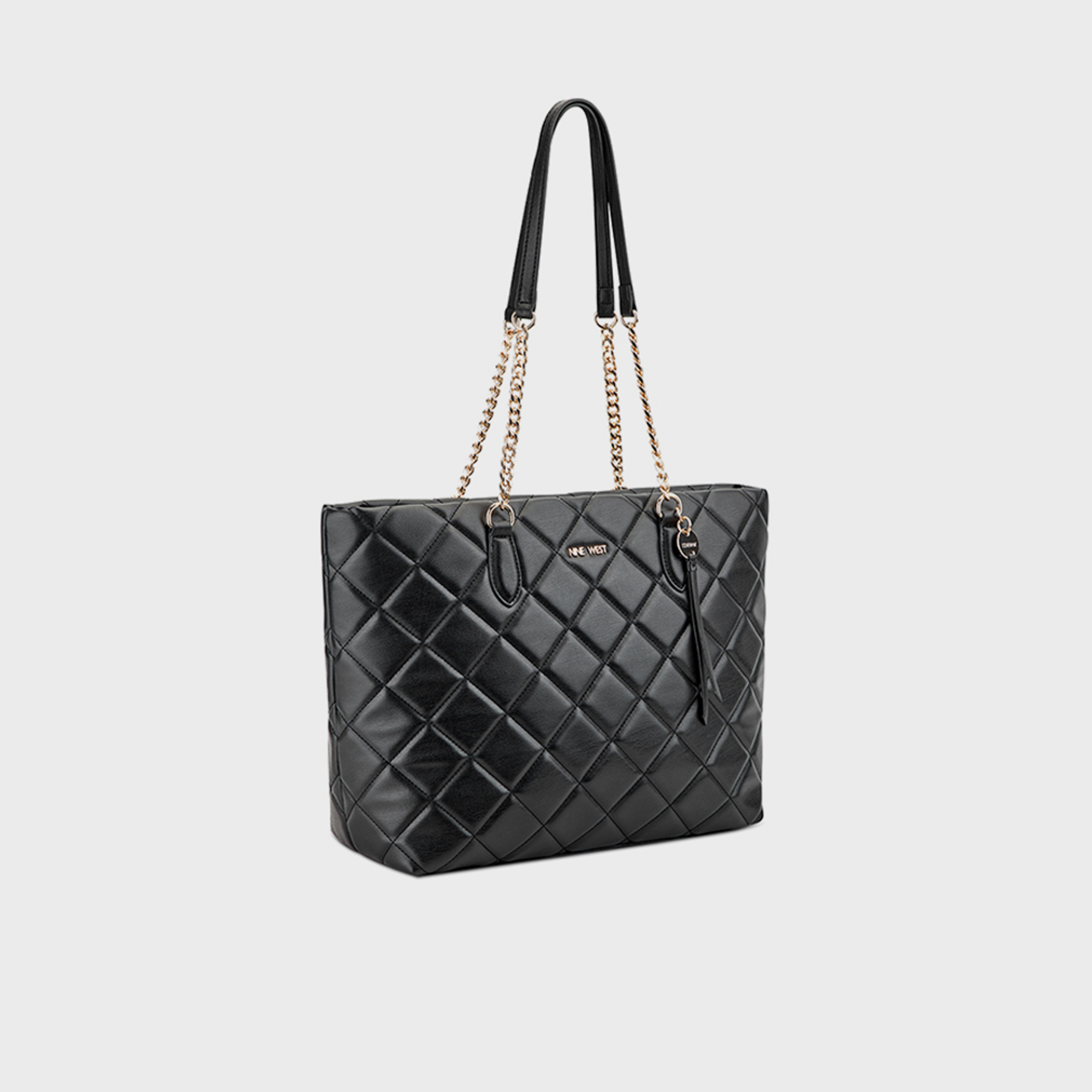 ناين ويست- شنطة كتف ميلاني مبطنة بمقبضين مع إغلاق بسحاب وحزام سلسلة-women-bagsandwallets-handbags-image-3