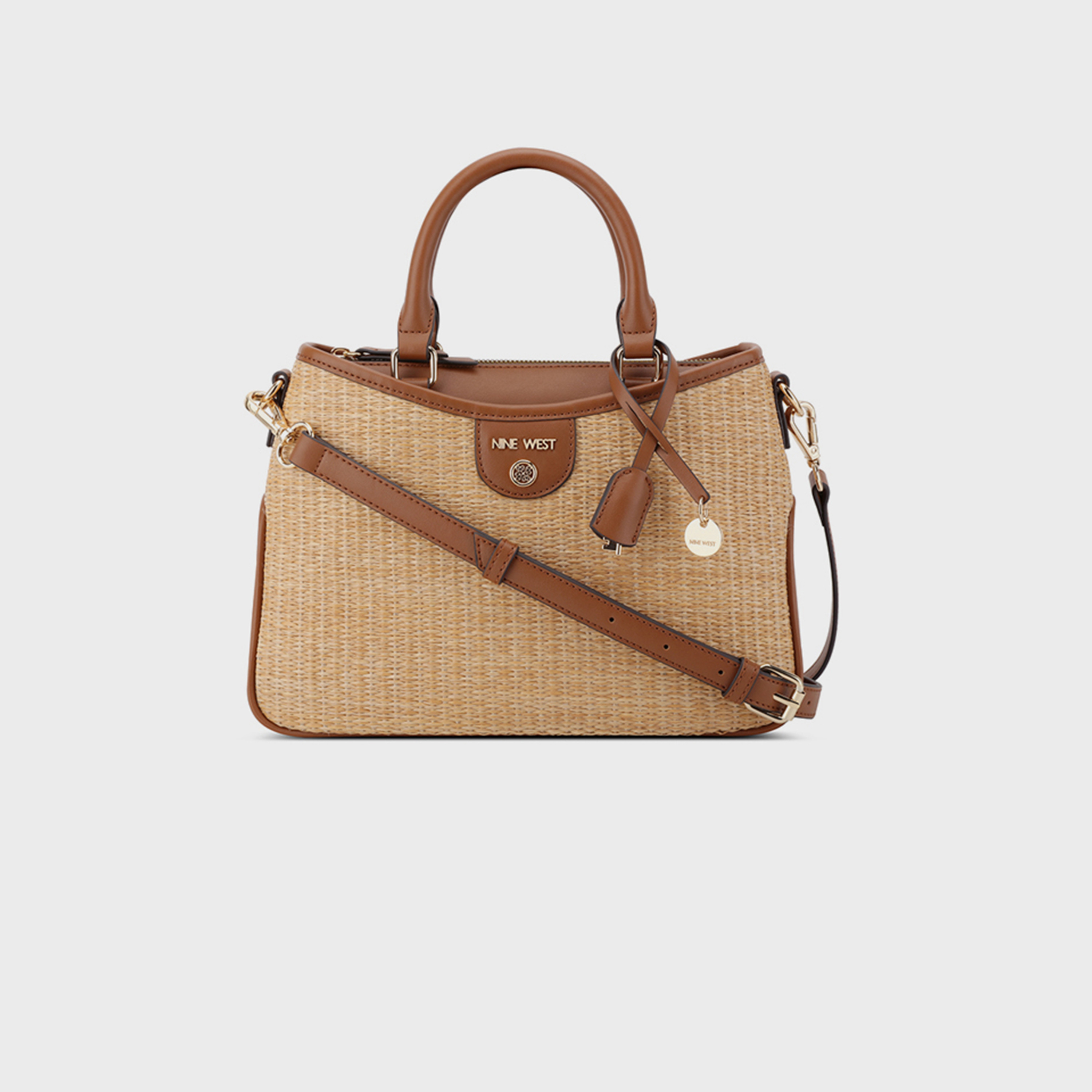 Nine West Kiley Textured Double Handle Satchel Bag with Zipper Closure and Detachable Strap-women-bagsandwallets-handbags-image-1