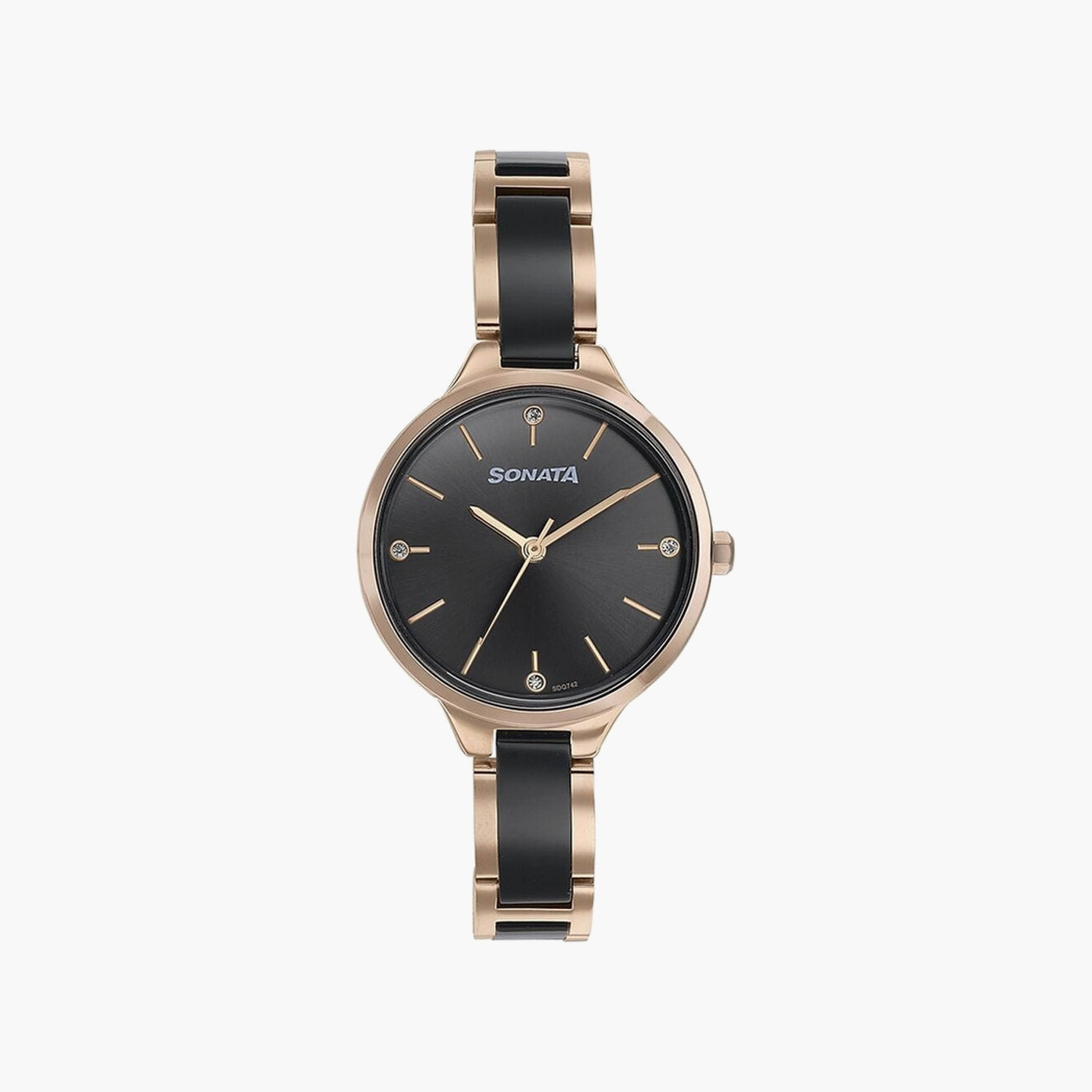 Sonata Women's 30 MM Gold & Black Analog Stainless Steel Watch | 87065KD01-women-watchesandjewellery-watches-image-1