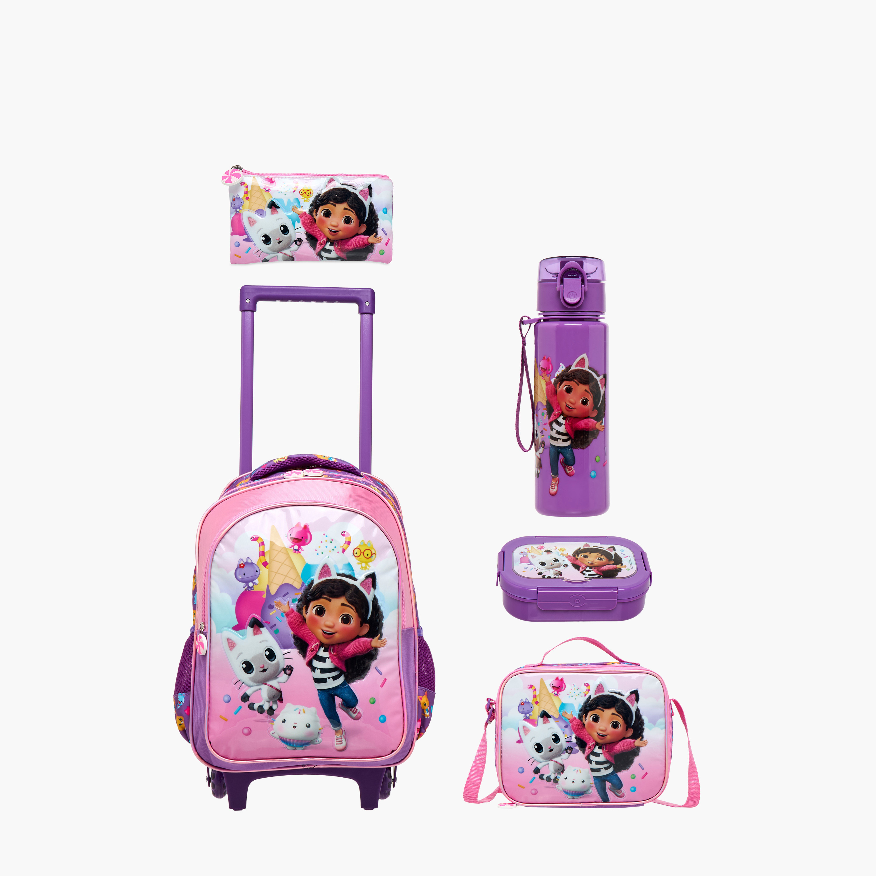 Universal Studios 5-Piece Gabby's Doll House Print Trolley Backpack Set - 16 inches-school-bagsandbackpacks-trolleybags-image-1