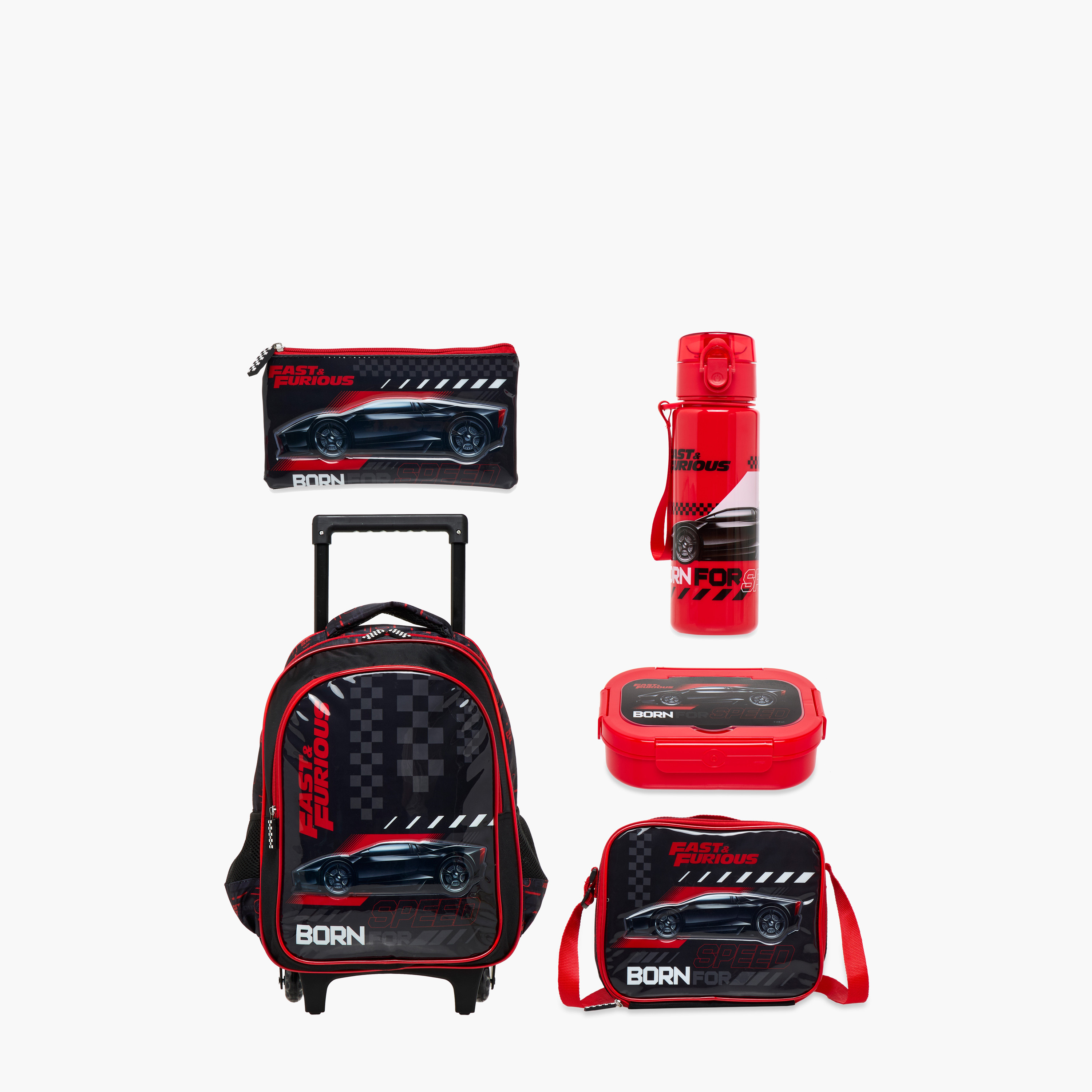 طقم شنطة ظهر ترولي 5 قطع بطبعات - 16 بوصة-school-bagsandbackpacks-trolleybags-image-1