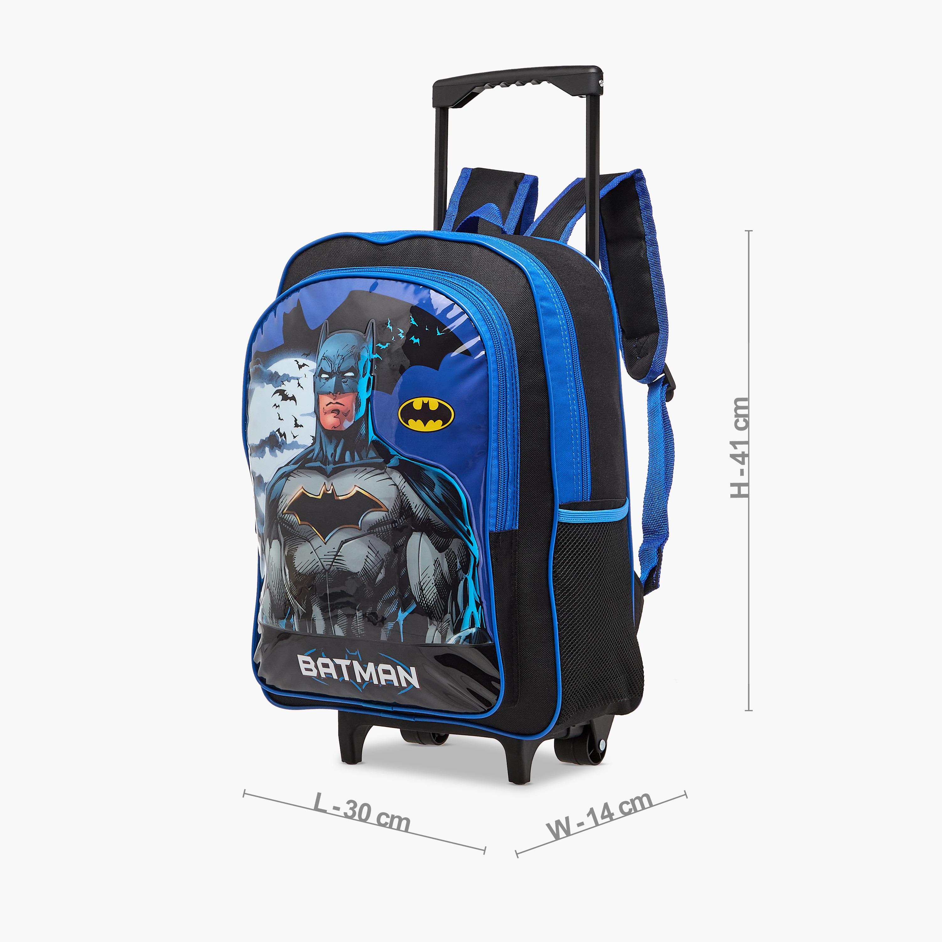 طقم شنطة ترولي مدرسية 5 قطع للأولاد 5-8 سنوات مع شنطة غداء ومقلمة بتصميم باتمان من وارنر براذرز-school-bagsandbackpacks-trolleybags-image-7