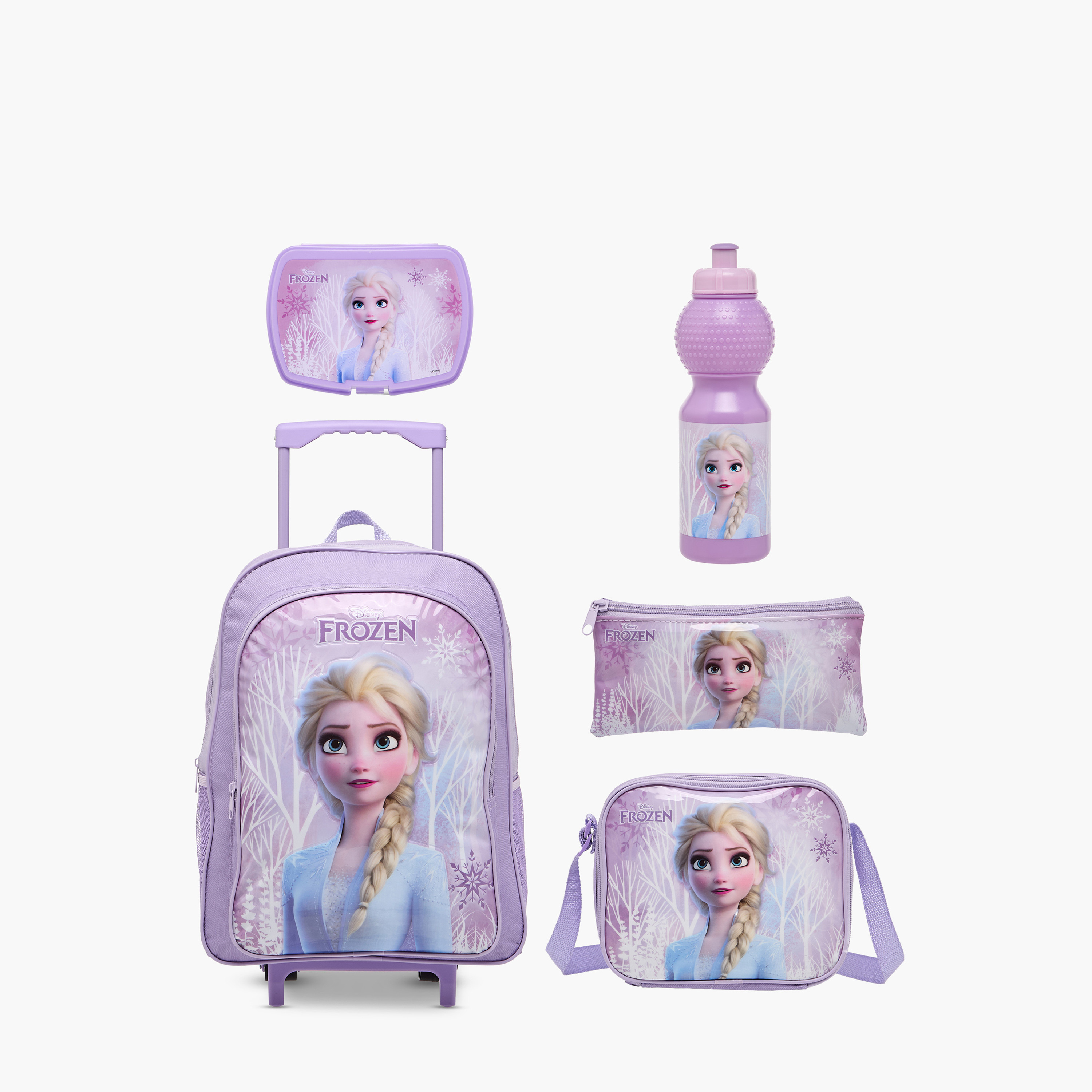 Disney Frozen 5-Piece School Trolley Bag Set for Girls 5-8 Years with Lunch Bag and Pencil Pouch -school-bagsandbackpacks-trolleybags-image-2