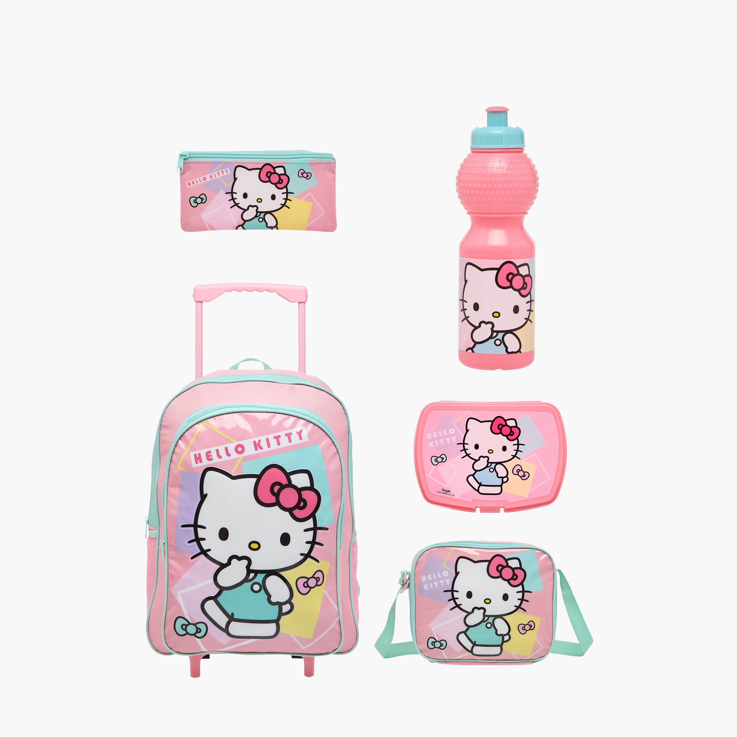 طقم شنطة ترولي مدرسية 5 قطع للبنات 5-8 سنوات مع شنطة غداء ومقلمة بتصميم هالو كيتي -school-bagsandbackpacks-trolleybags-image-2