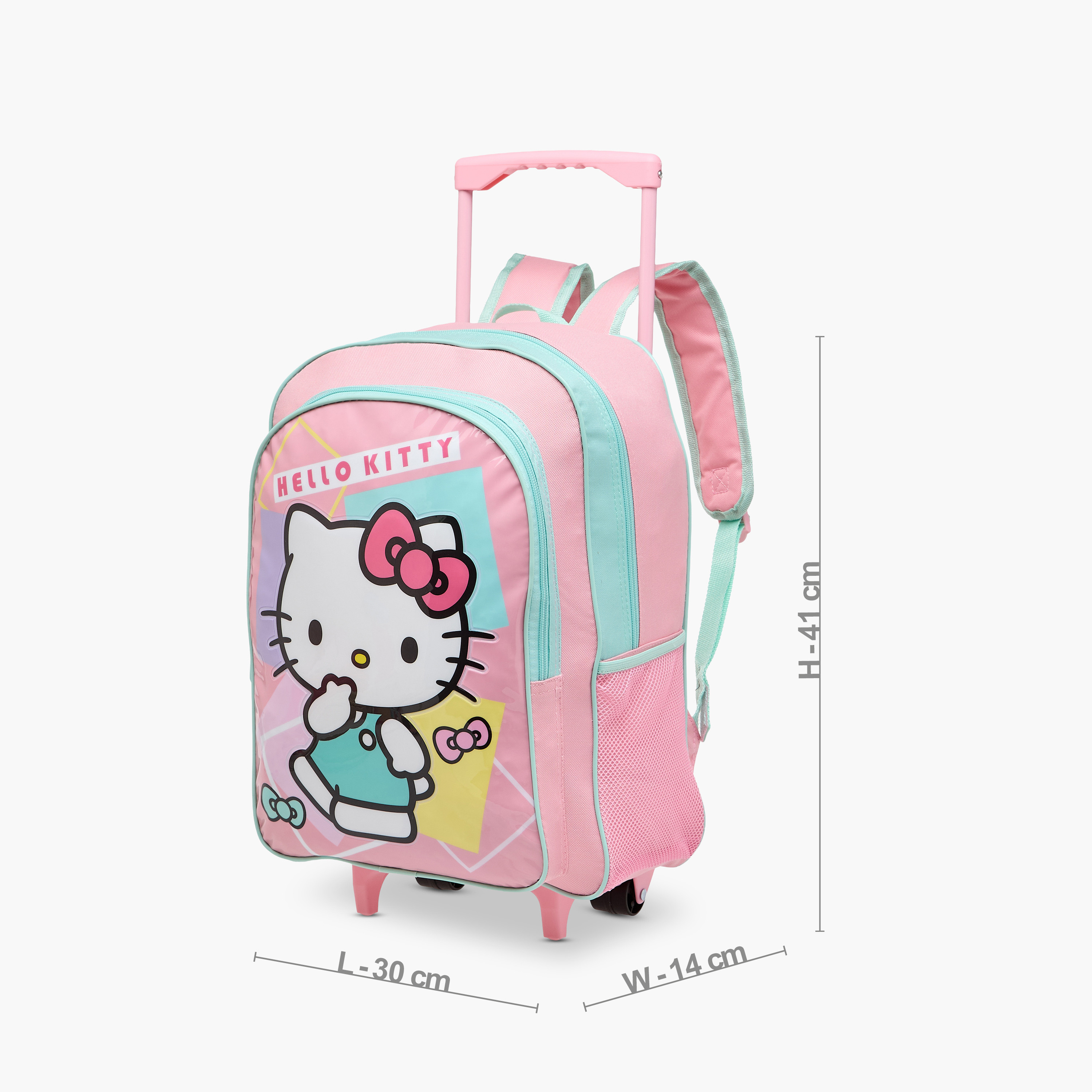 طقم شنطة ترولي مدرسية 5 قطع للبنات 5-8 سنوات مع شنطة غداء ومقلمة بتصميم هالو كيتي -school-bagsandbackpacks-trolleybags-image-6