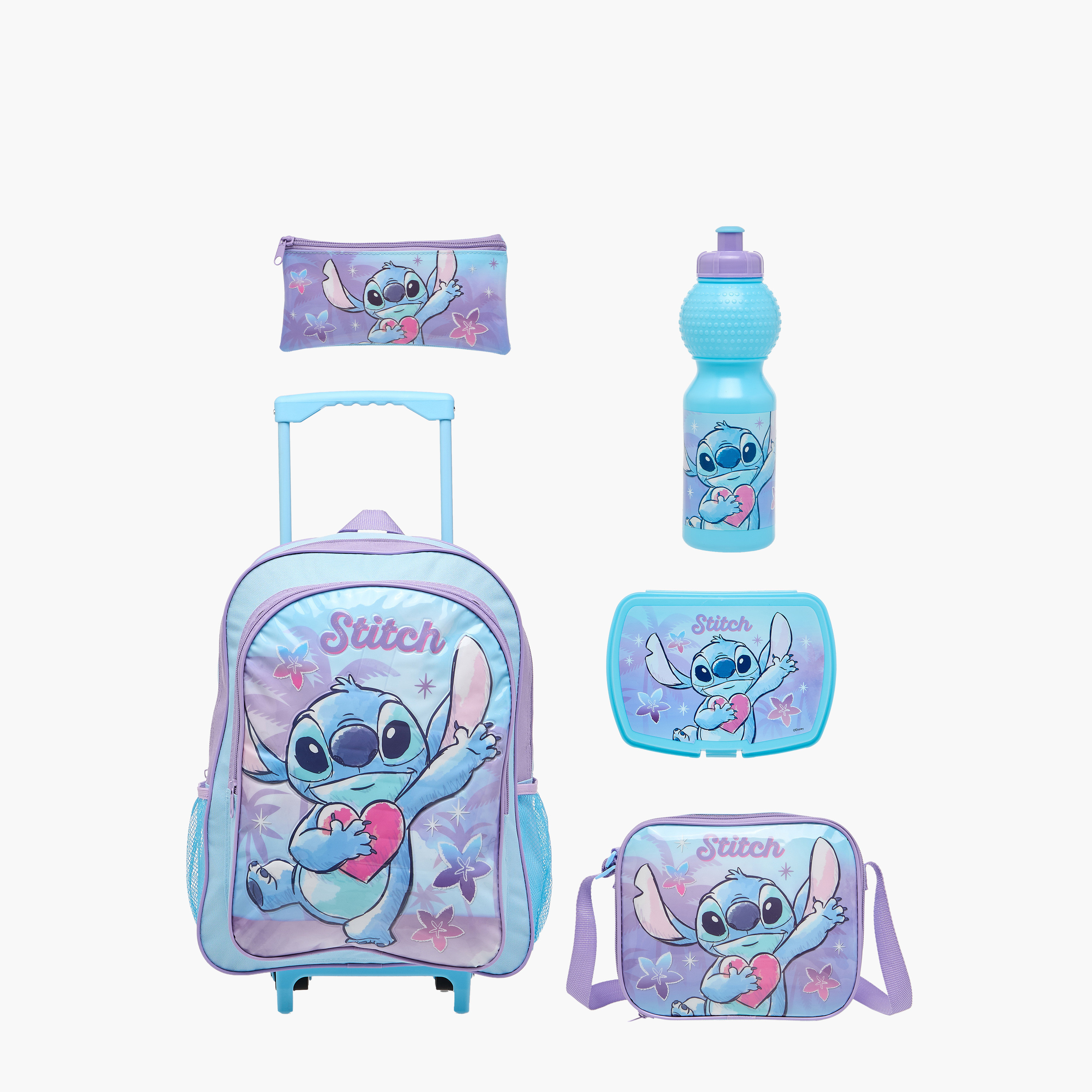 طقم شنطة ترولي مدرسية 5 قطع للبنات 5-8 سنوات مع شنطة غداء ومقلمة بتصميم ستيتش من ديزني-school-bagsandbackpacks-trolleybags-image-9