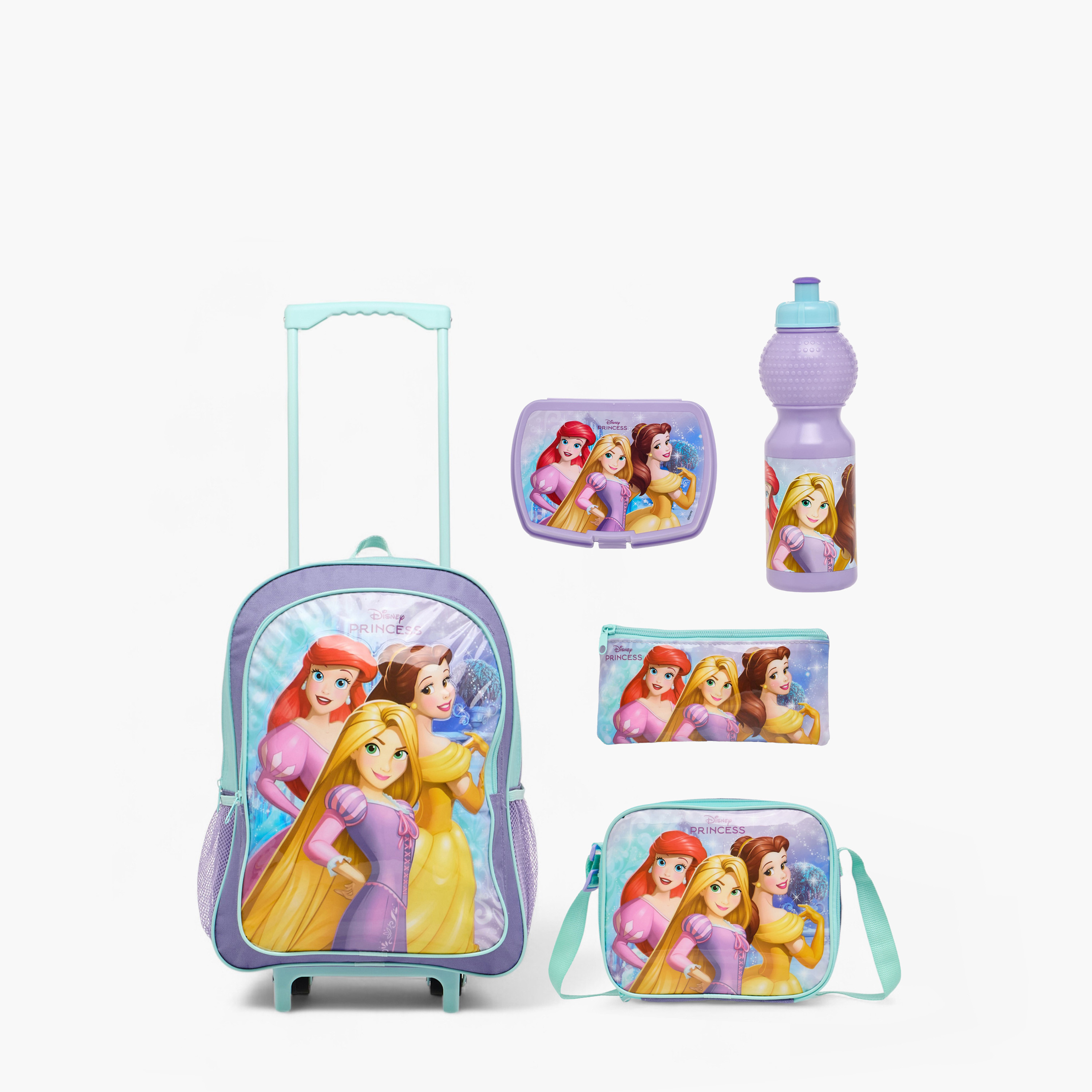 Disney Princess 5-Piece School Trolley Bag Set for Girls 5-8 Years with Lunch Bag and Pencil Pouch -school-bagsandbackpacks-trolleybags-image-2