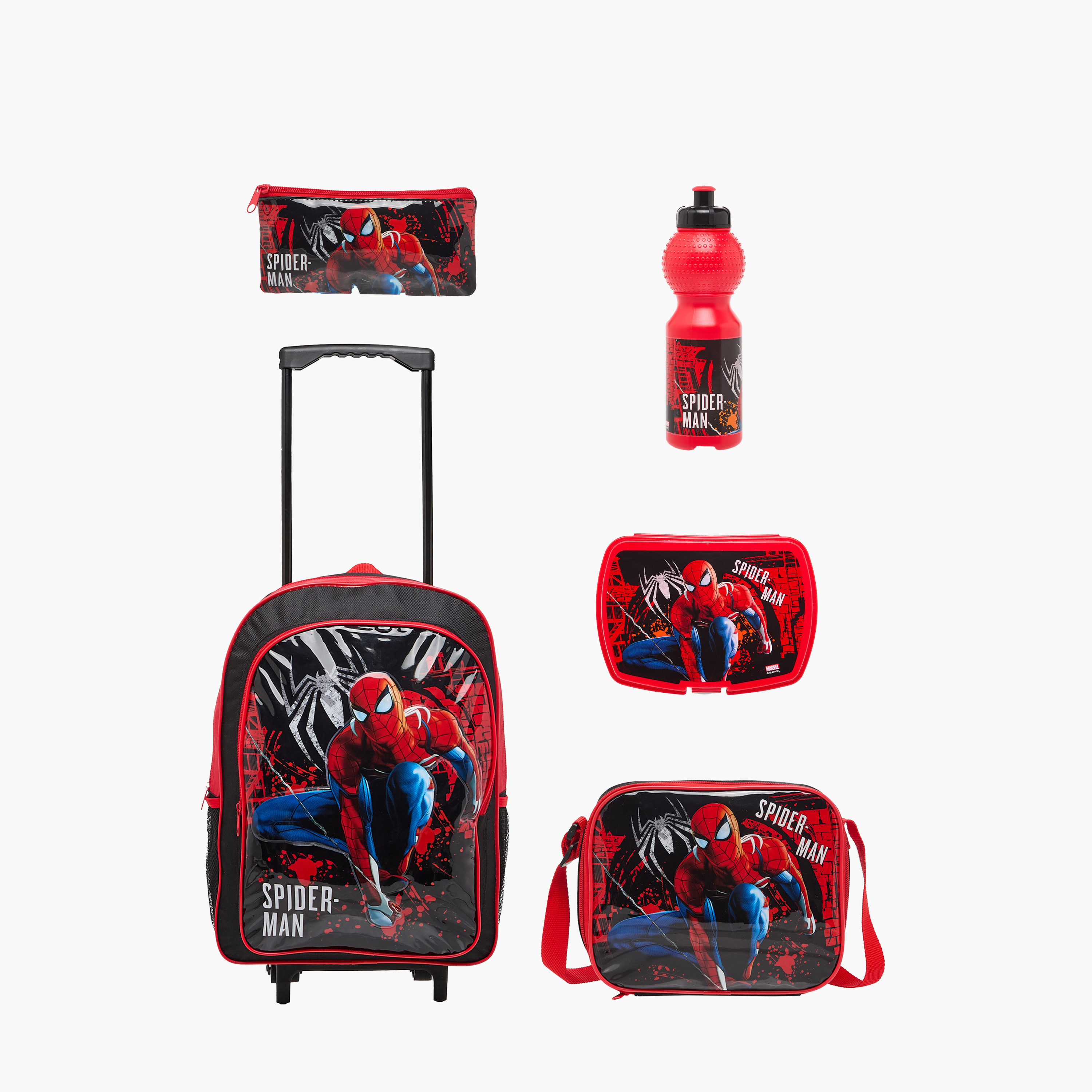 Marvel Spider-Man 5-Piece School Trolley Bag Set for Boys 5-8 Years with Lunch Bag and Pencil Pouch -school-bagsandbackpacks-trolleybags-image-2
