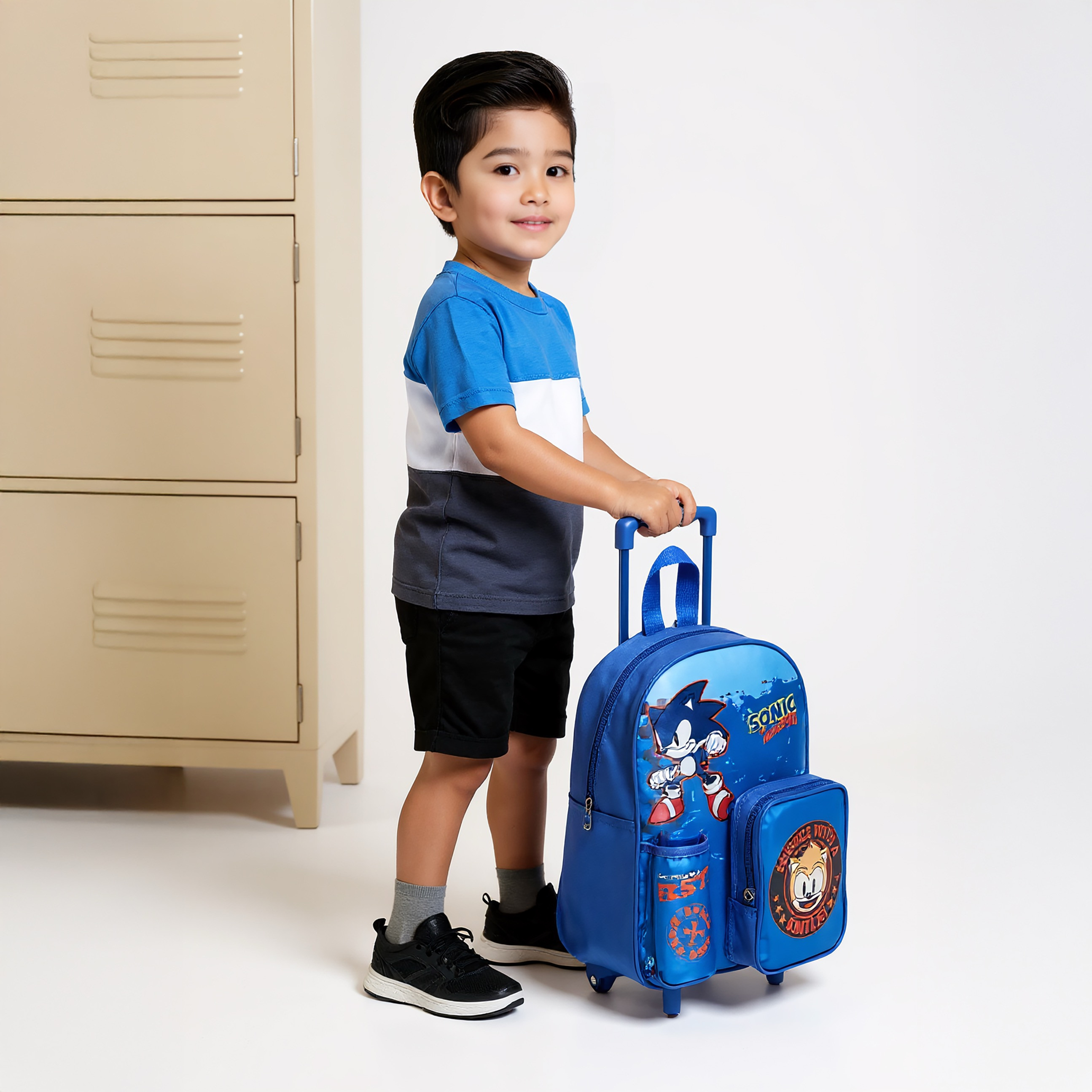 Sonic Printed 3-Piece Trolley Backpack Set - 14 inches-school-bagsandbackpacks-trolleybags-image-2
