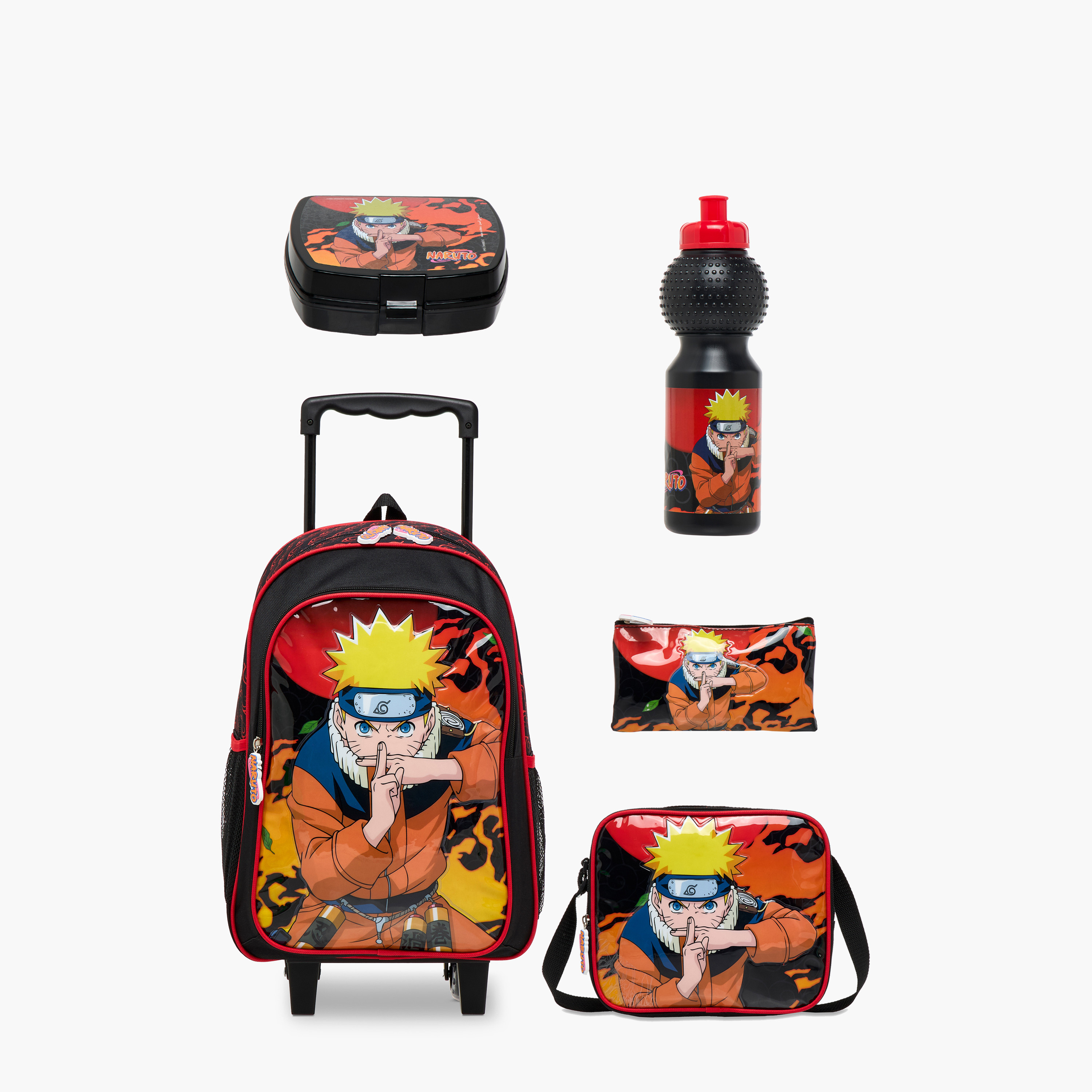 TV Tokyo Naruto Print 5-Piece Trolley Backpack Set - 16 inches-school-bagsandbackpacks-trolleybags-image-1