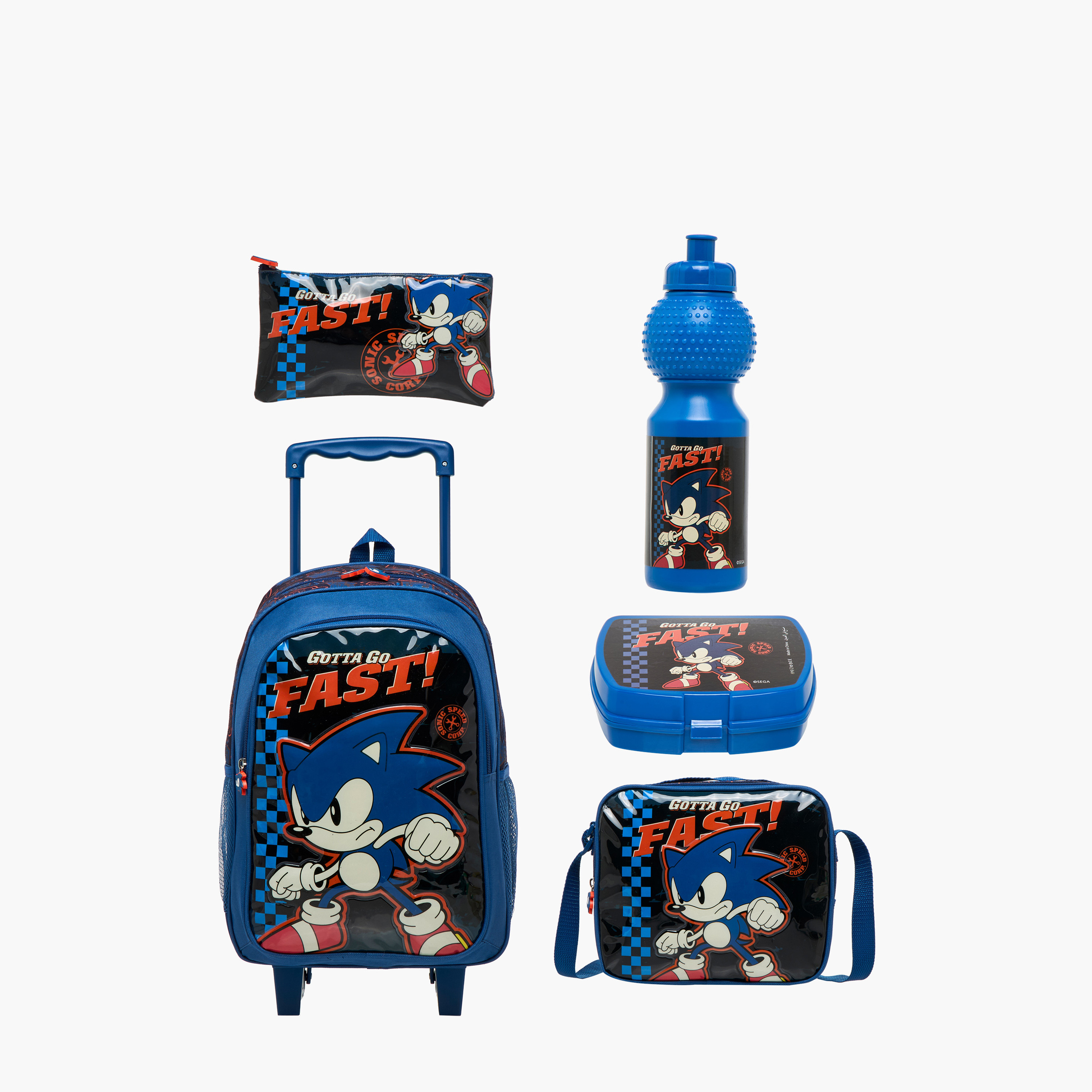 Sonic the Hedgehog Print 5-Piece Trolley Backpack Set - 16 inches-school-bagsandbackpacks-trolleybags-image-1