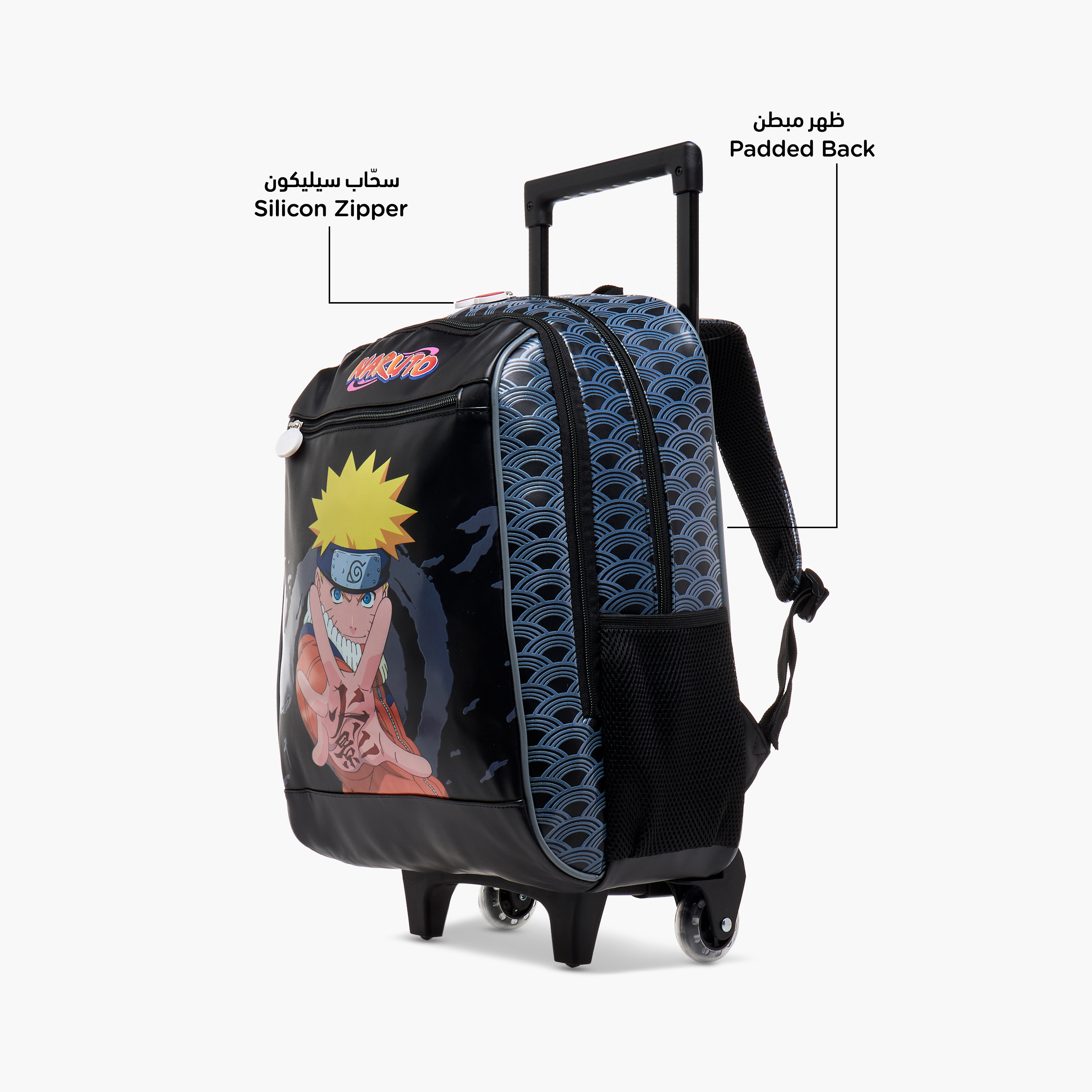 TV Tokyo Naruto Print Trolley Backpack with Retractable Handle - 16 inches-school-bagsandbackpacks-trolleybags-image-6