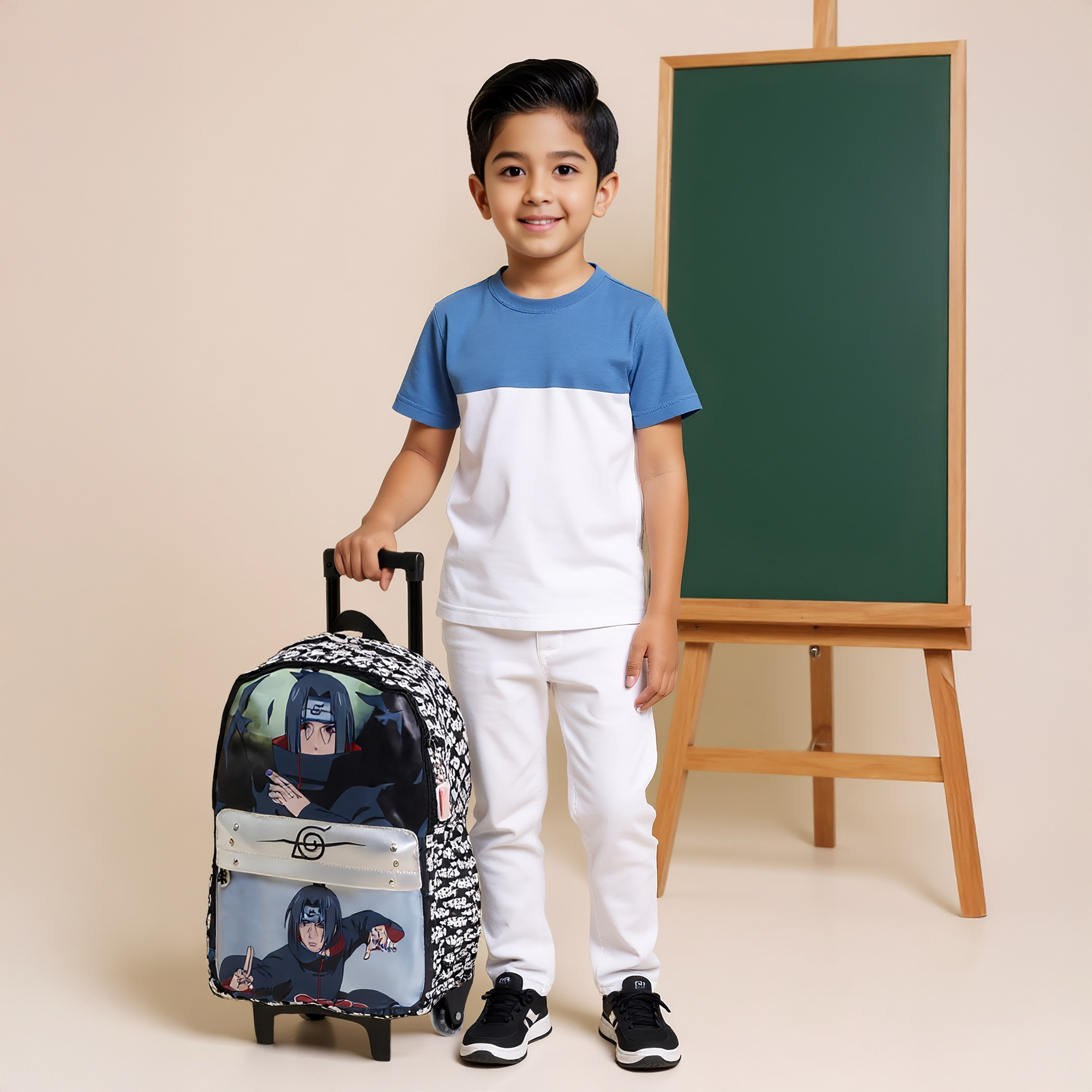 TV Tokyo Naruto Print Trolley Backpack with Retractable Handle - 16 inches-school-bagsandbackpacks-trolleybags-image-2