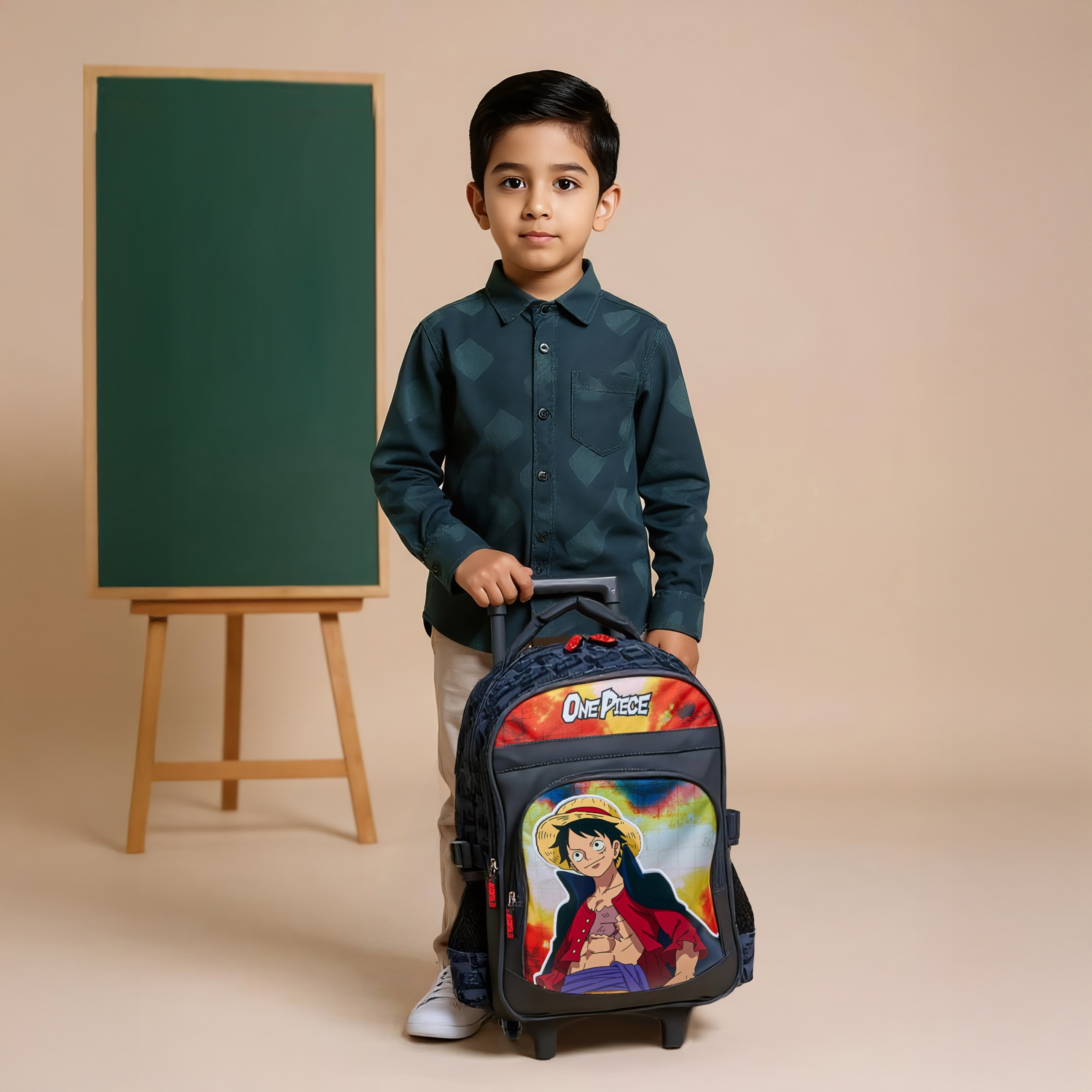 Toei Animation One Piece Print Trolley Backpack with Retractable Handle - 16 inches-school-bagsandbackpacks-trolleybags-image-2