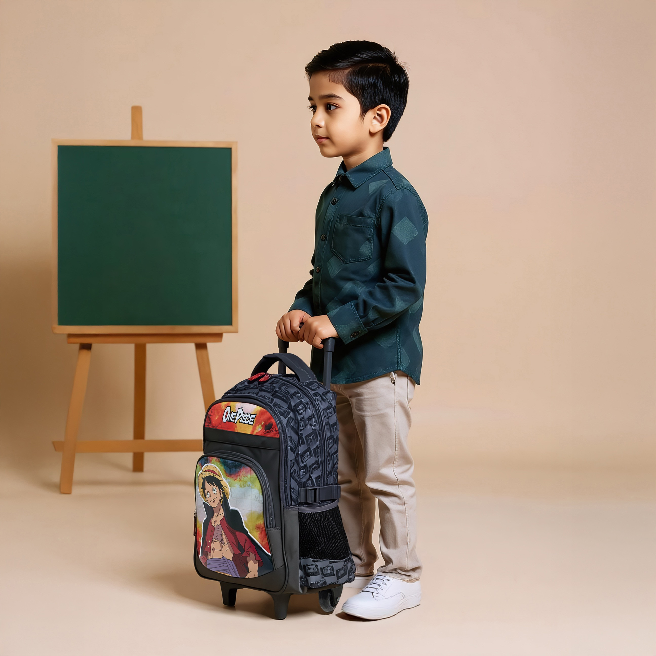 Toei Animation One Piece Print Trolley Backpack with Retractable Handle - 16 inches-school-bagsandbackpacks-trolleybags-image-3