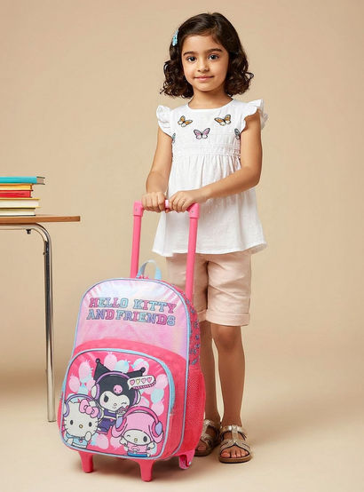hello kitty backpack trolley Bioworld Kid's 2-in-1 18" Suitcase and Scooter Luggage one elastic mesh that can hold bottles Luggage Backpack Hello Unicorn Backpack